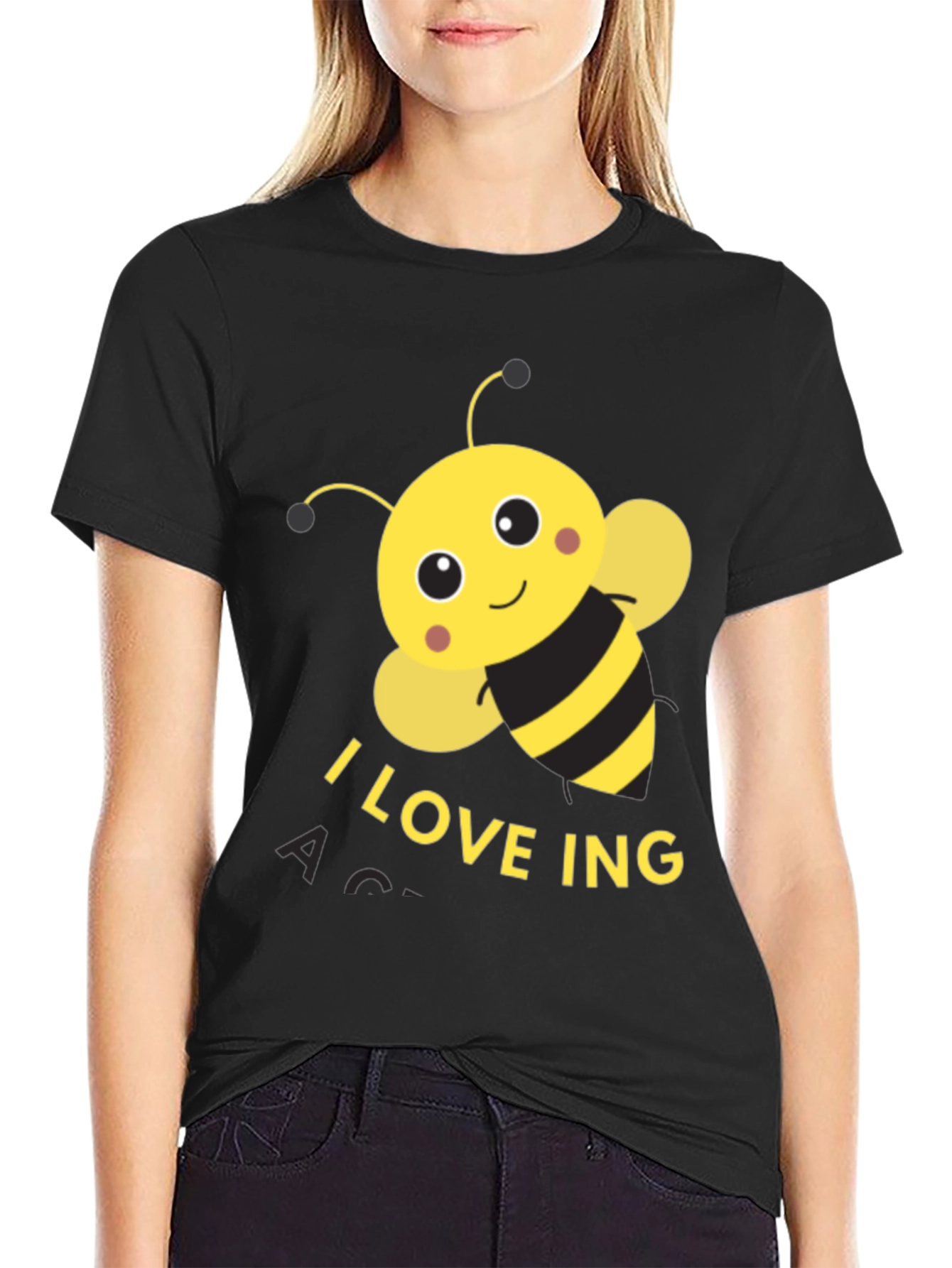 Black I Love Bee-ing Active Black T-Shirt view 2