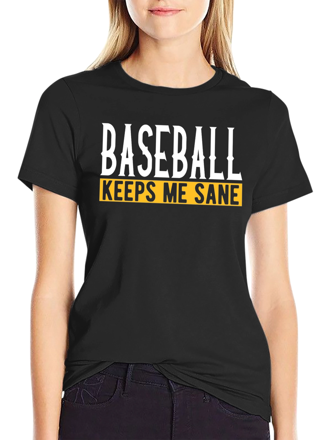 Black Baseball Keeps Me Sane Graphic T-Shirt view 2