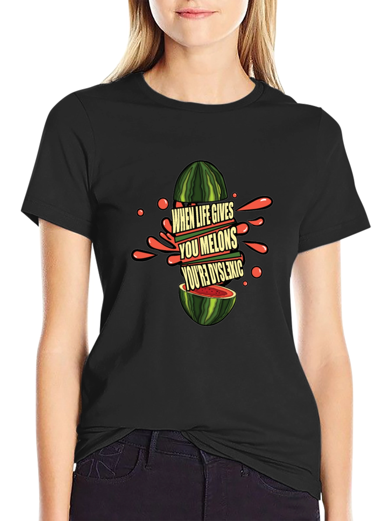 Black Funny Dyslexic Watermelon Graphic Tee view 2