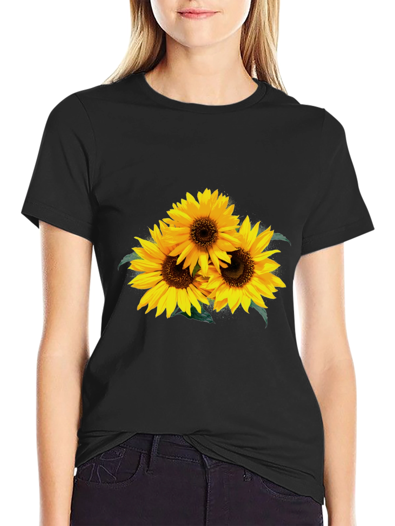 Black Sunflower Graphic Tee - Stylish Black T-Shirt view 2