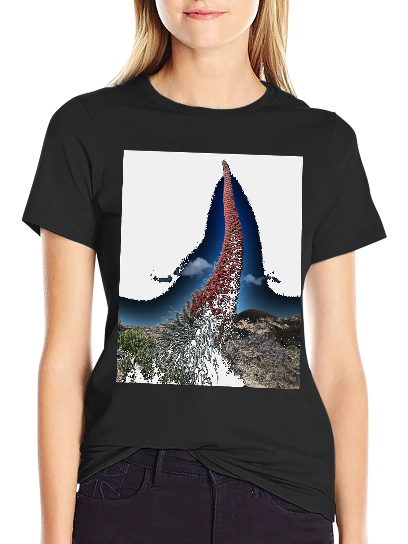 Black Unique Floral Graphic Tee view 2