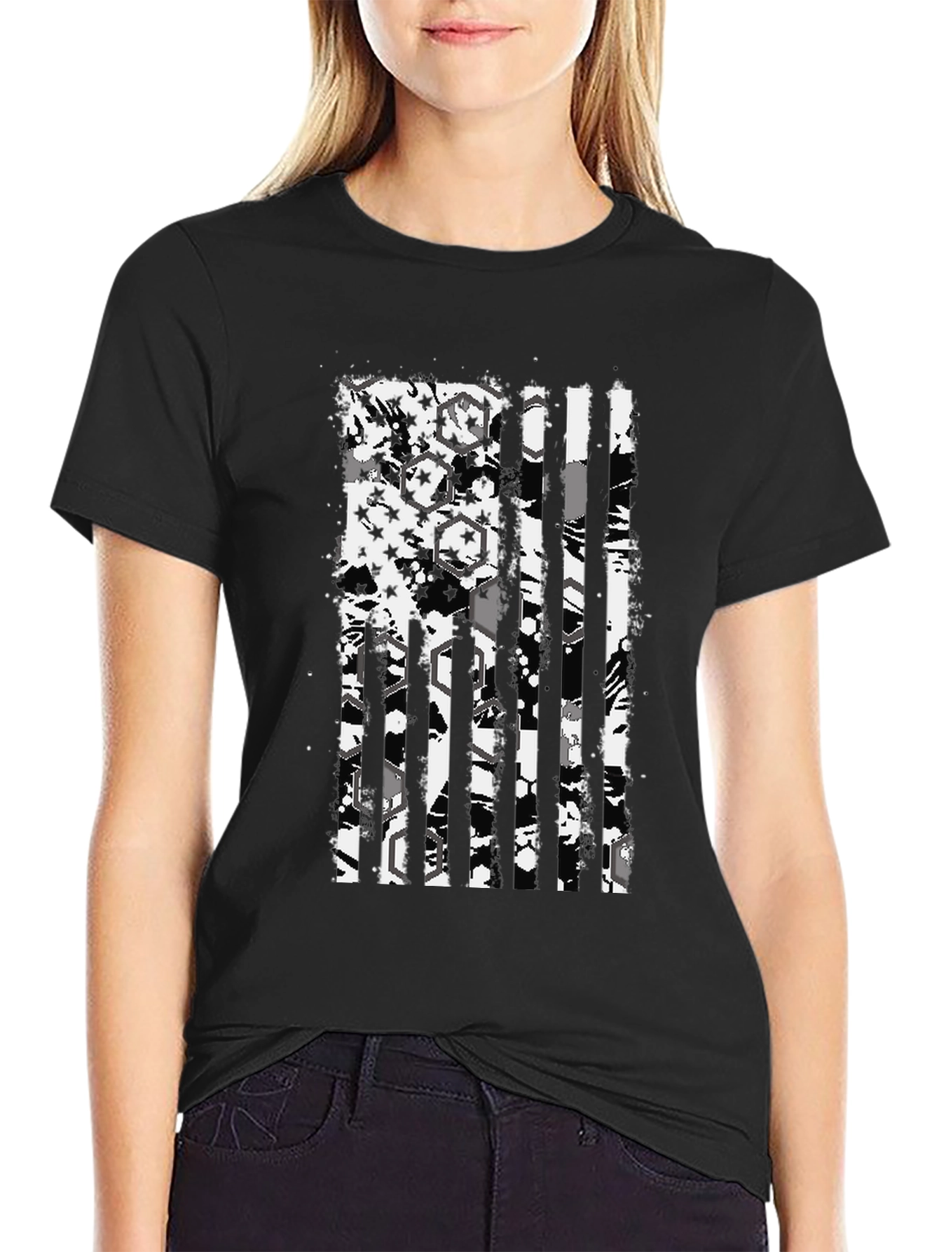 Black Distressed American Flag Graphic Tee - Black view 2