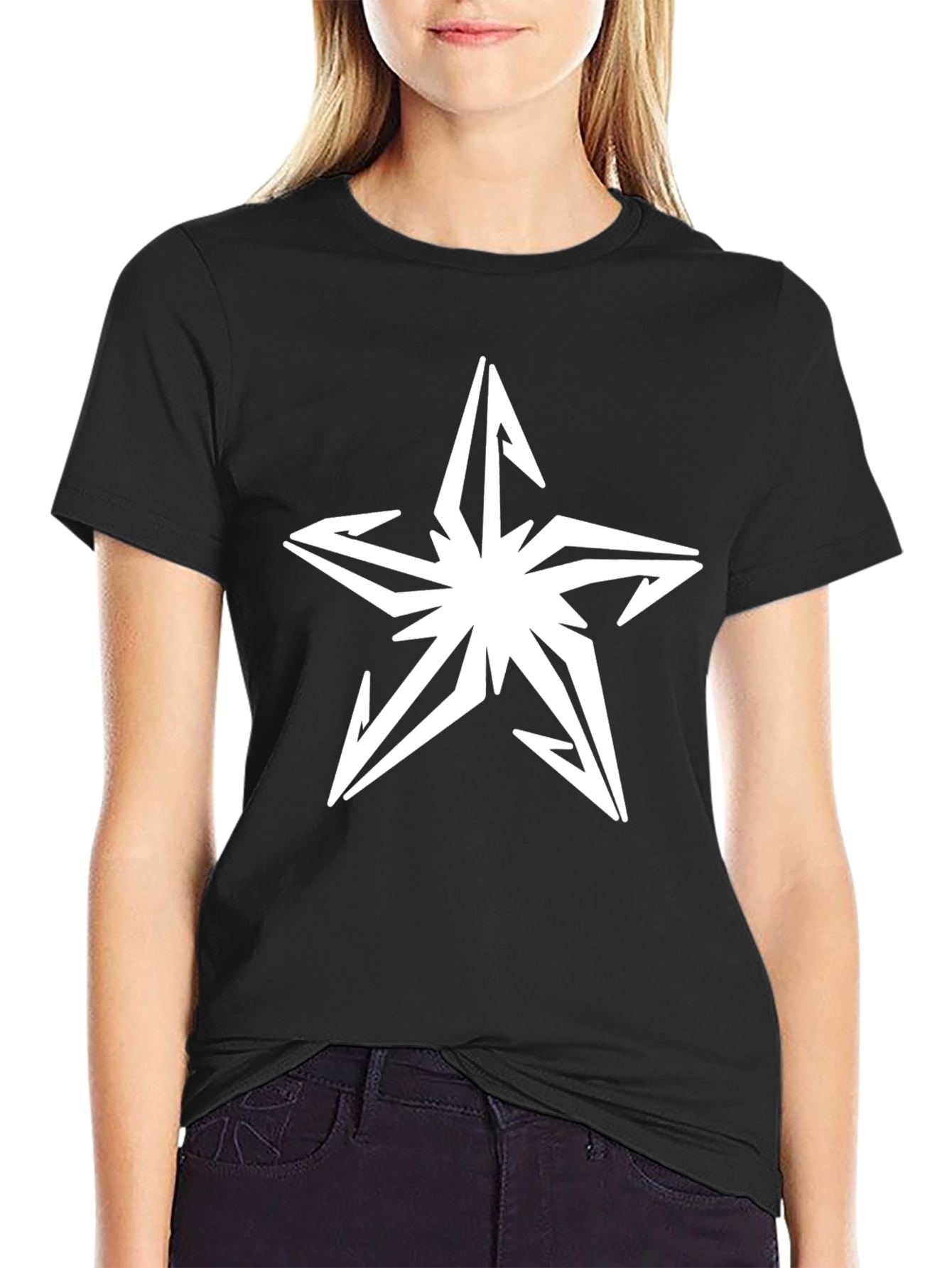 Black Edgy Star Graphic Black T-Shirt view 2