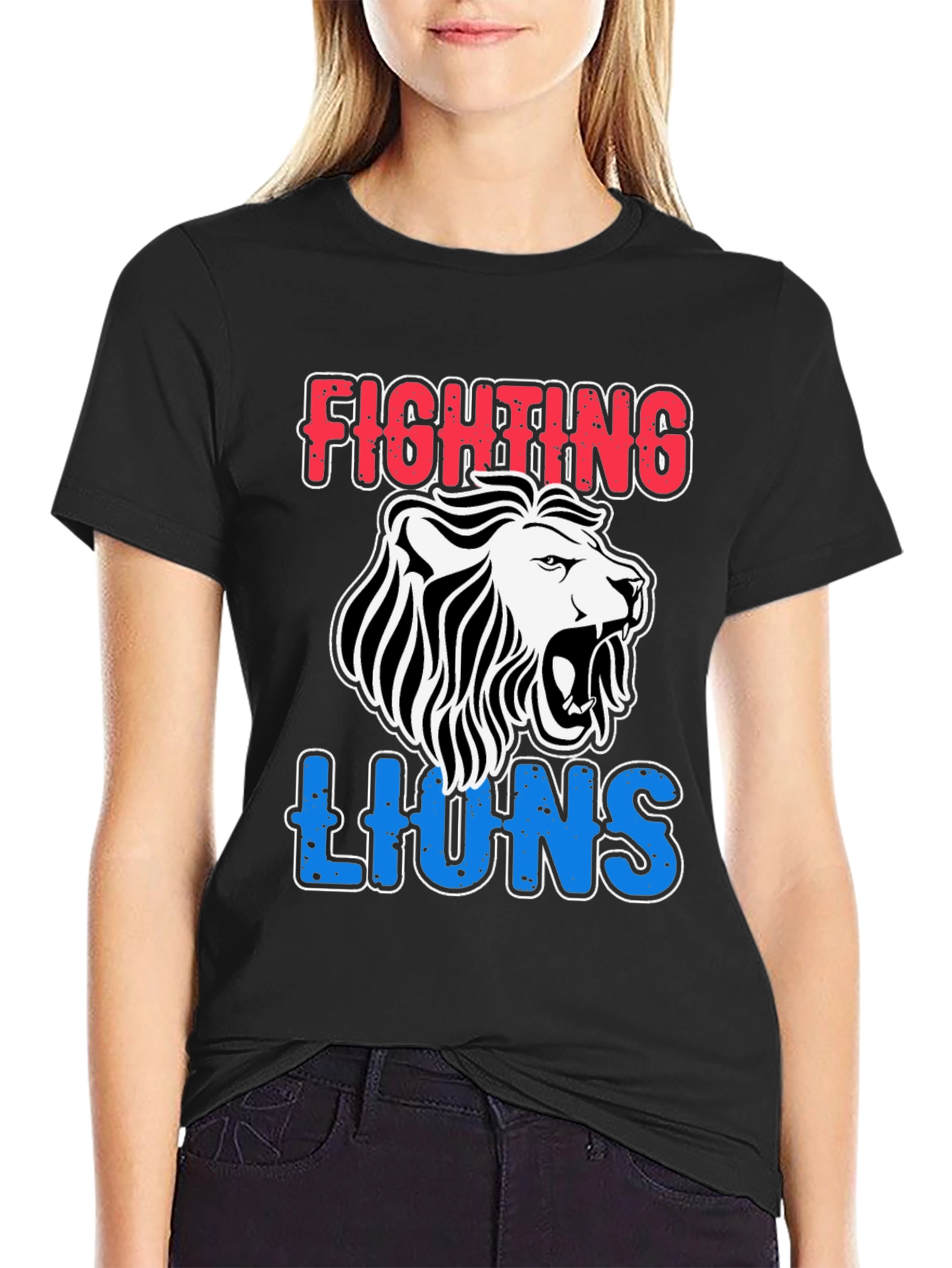 Black Fighting Lions Graphic T-Shirt - Black view 2
