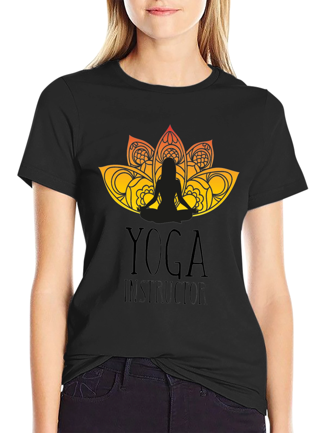 Black Yoga Instructor Graphic Black T-Shirt view 2