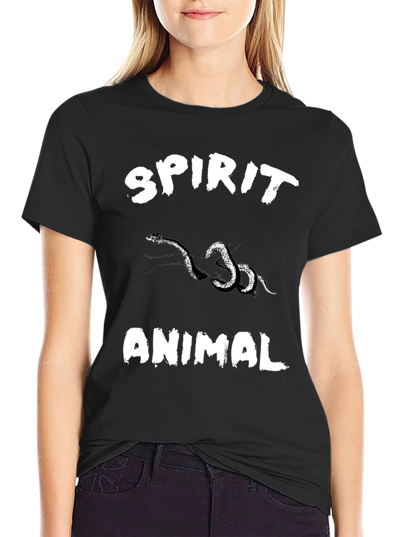 Black Spirit Animal Snake Graphic Black T-Shirt view 2