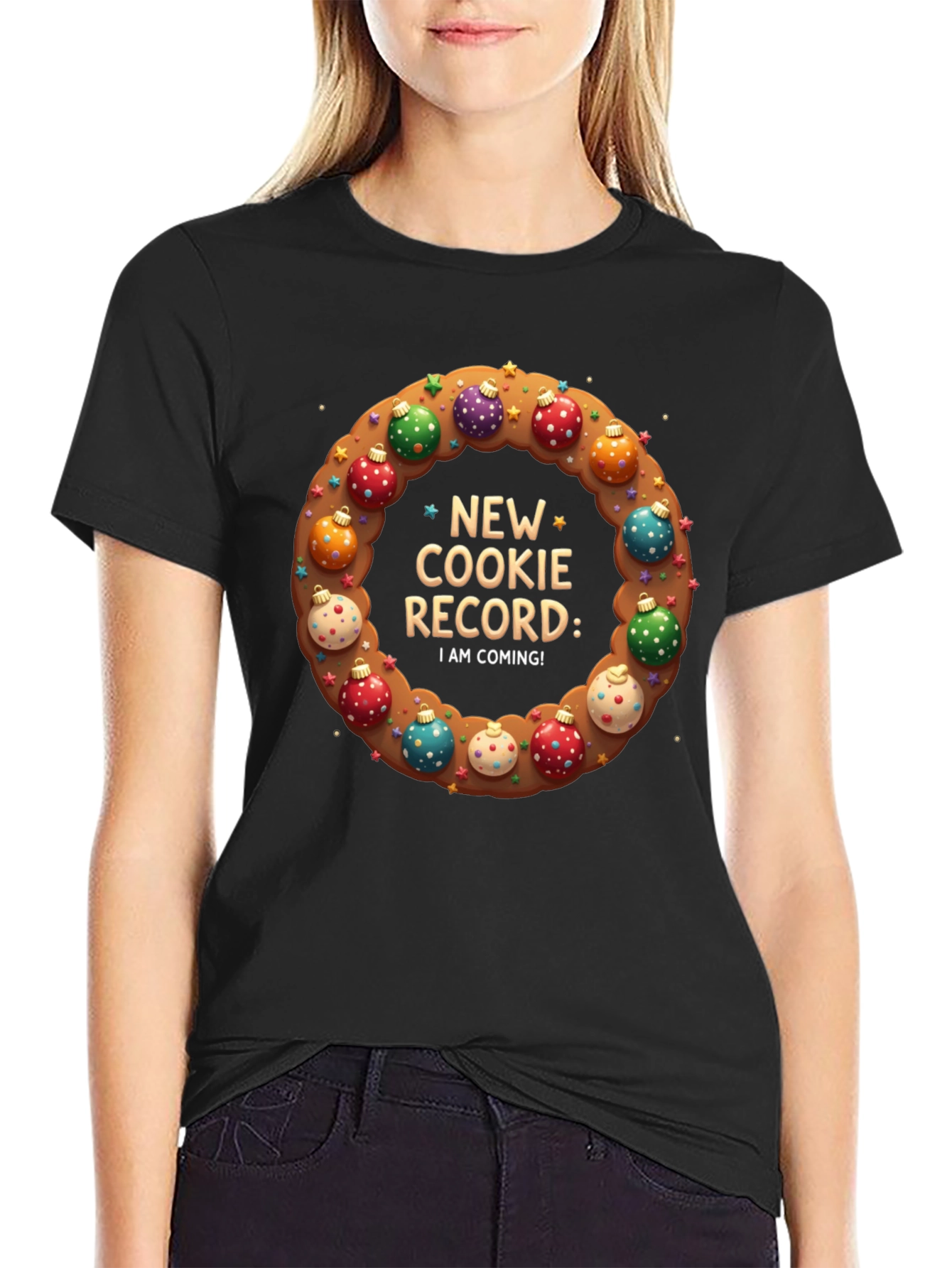 Black Cookie Record T-Shirt Festive Holiday Apparel view 2