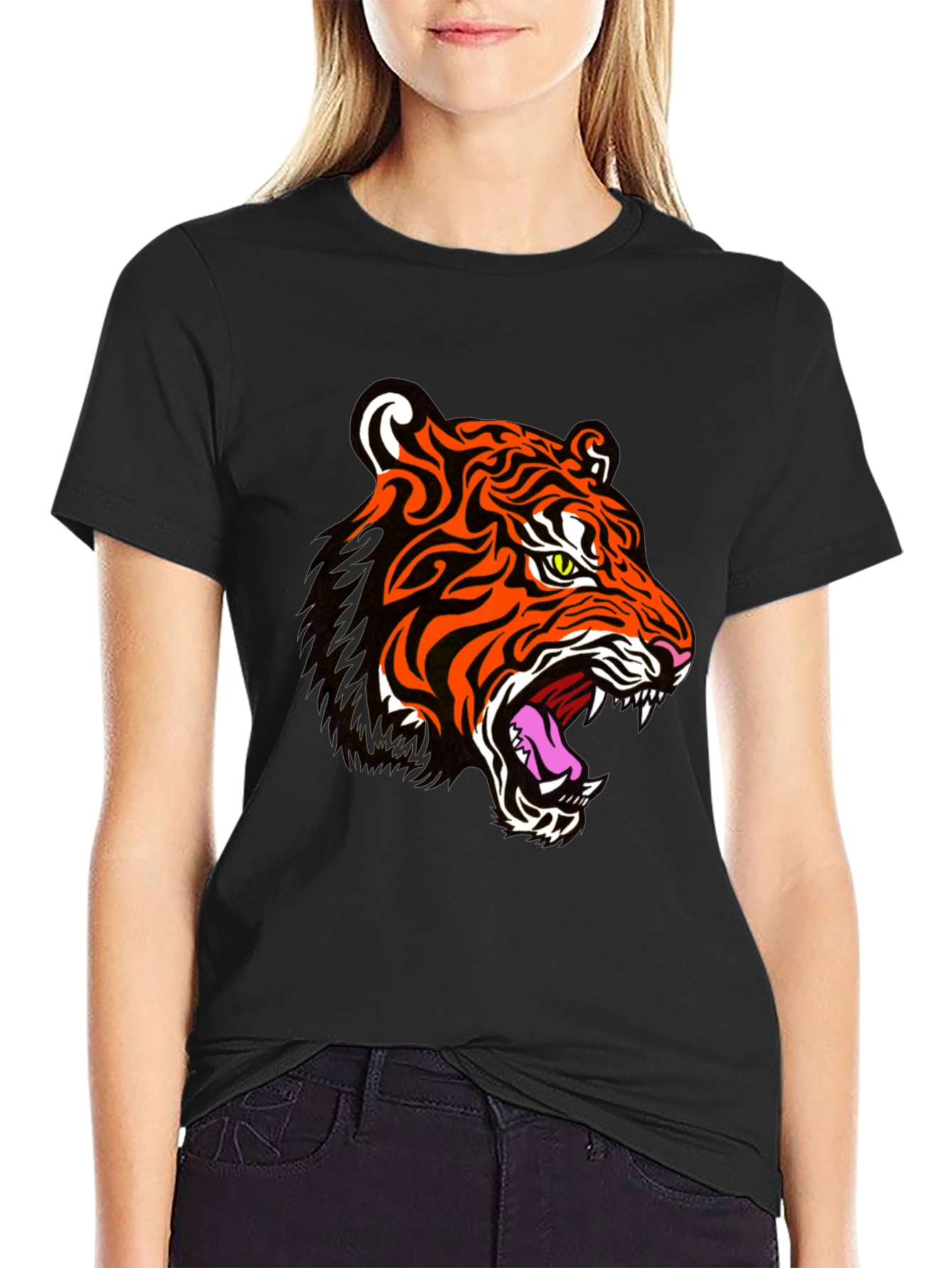 Black Tiger Graphic Print Black T-Shirt view 2