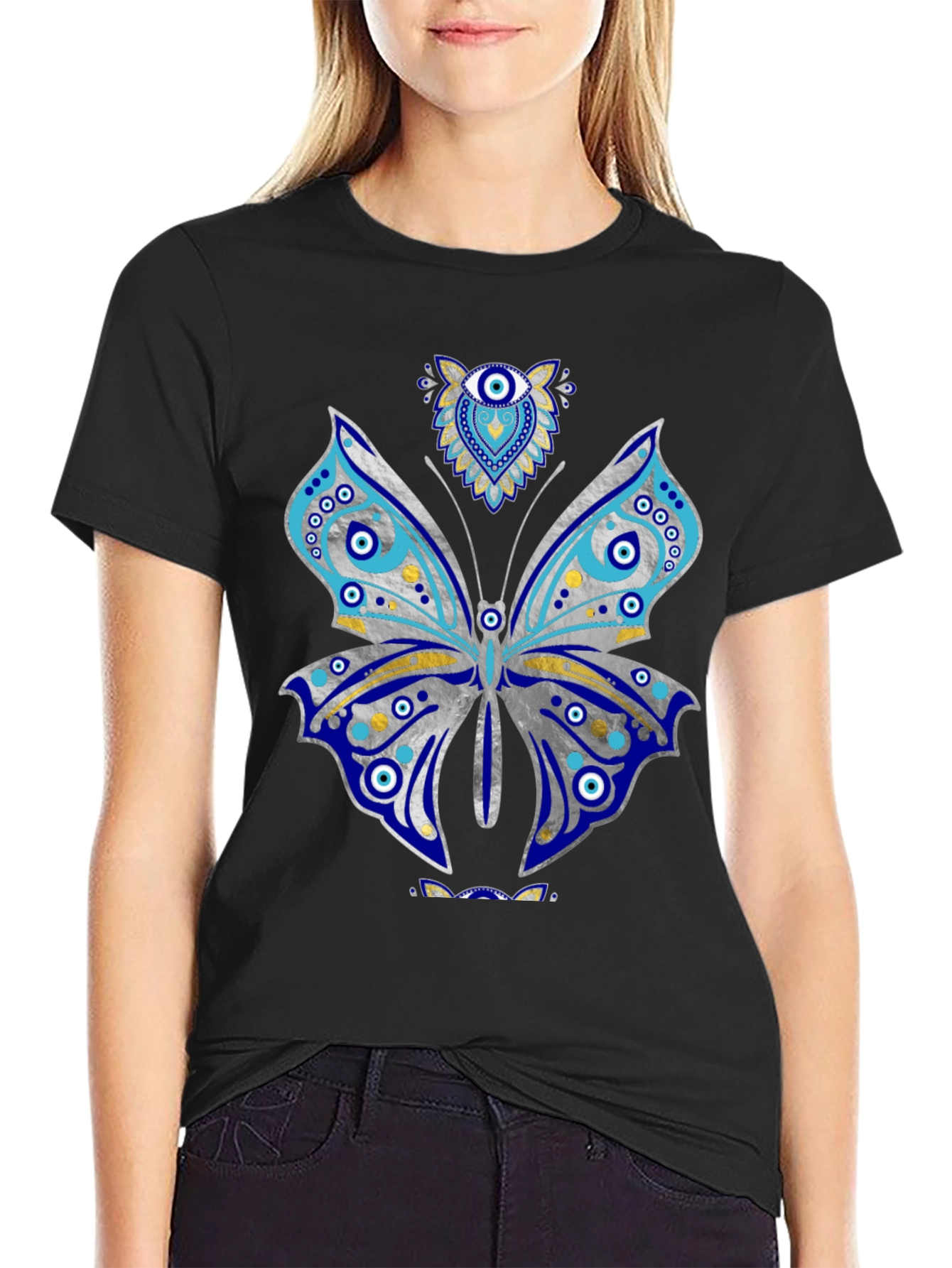 Black Butterfly Evil Eye Graphic Tee view 2