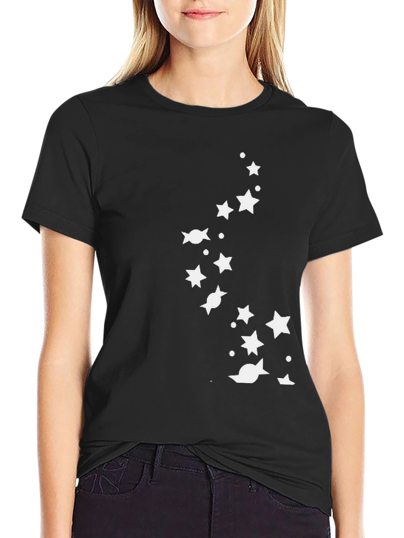 Black Starry Night Men's Black Graphic Tee view 2
