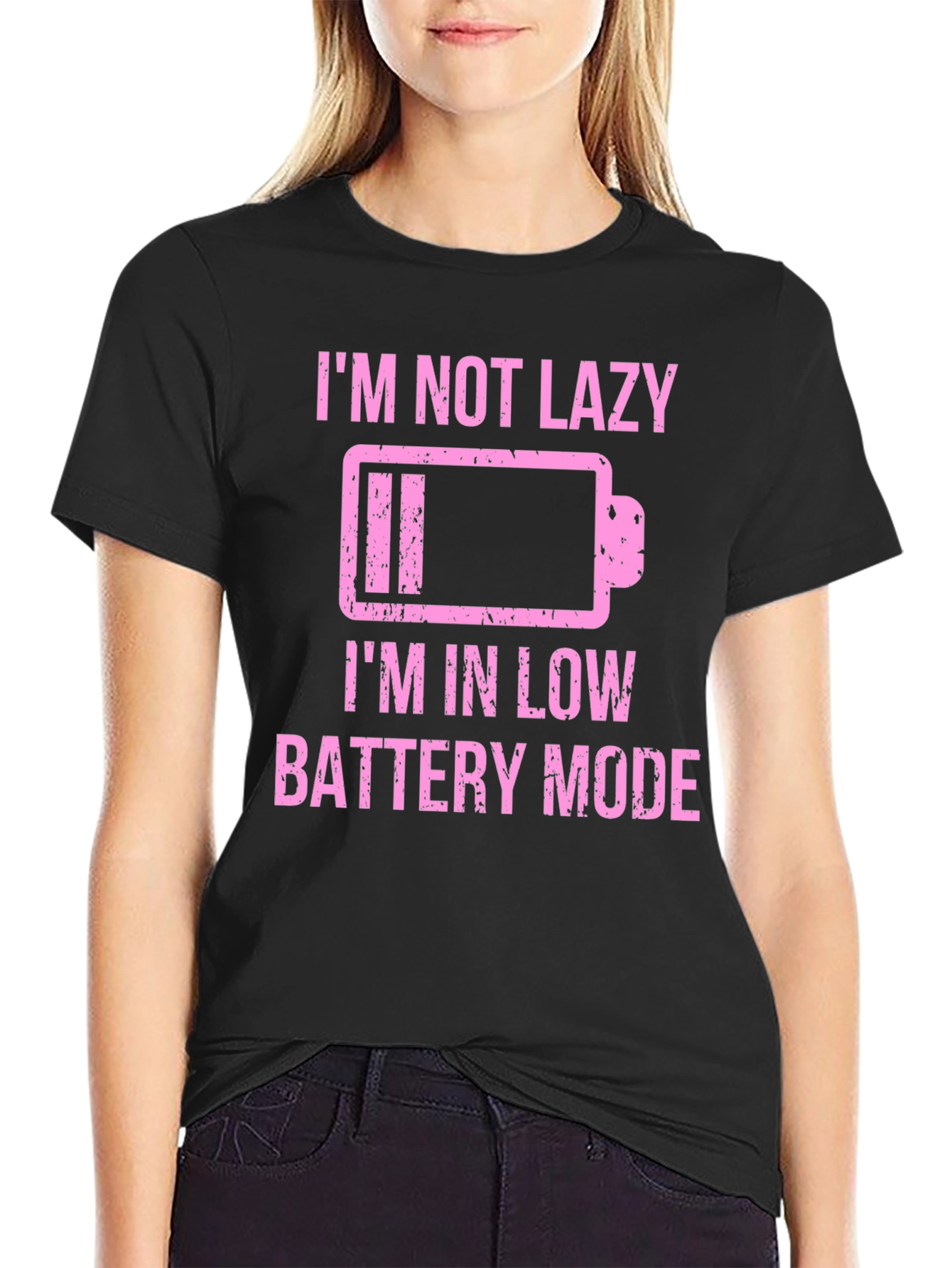 Black Funny Low Battery Mode Graphic Tee - Black view 2