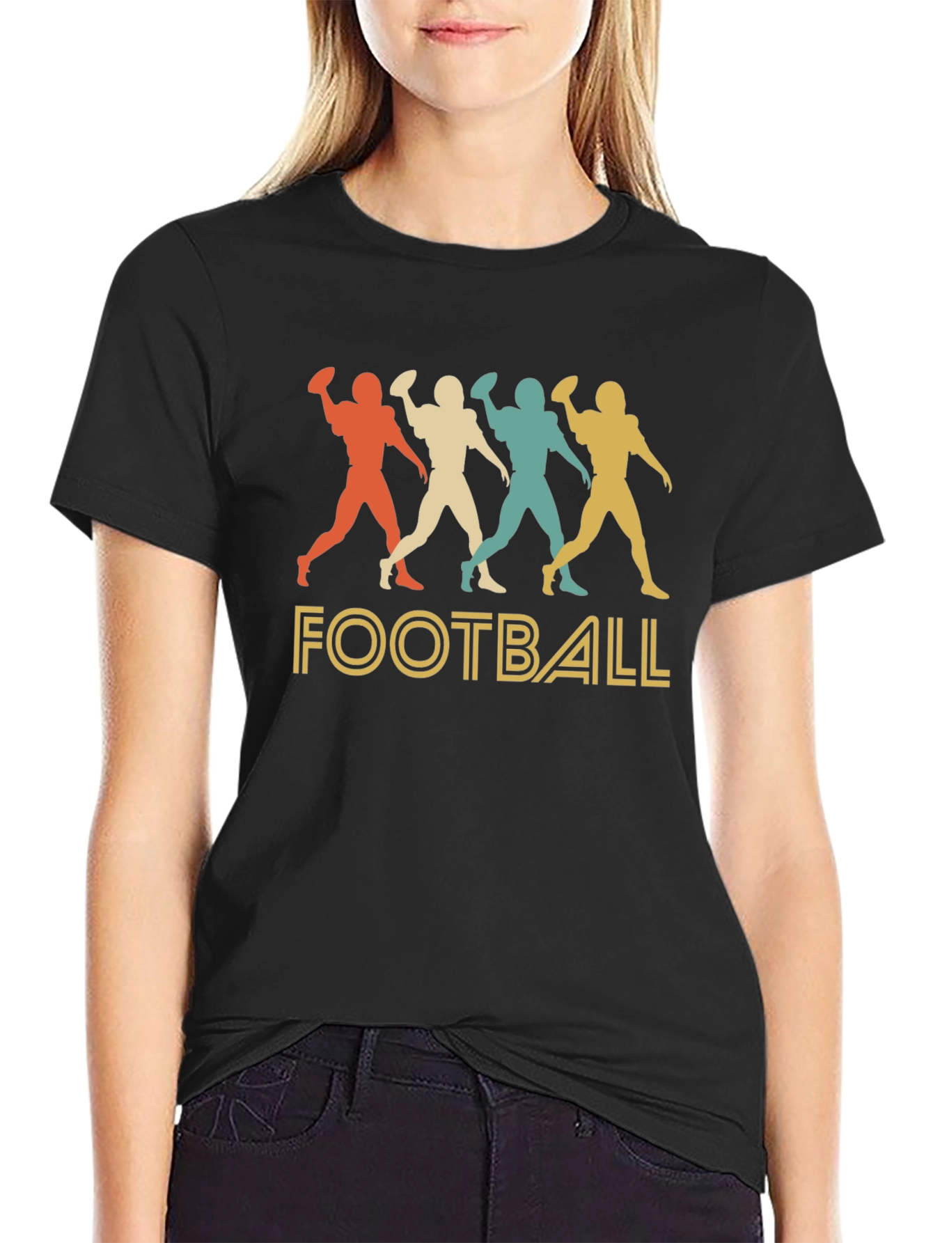 Black Retro Football Player Graphic T-Shirt view 2