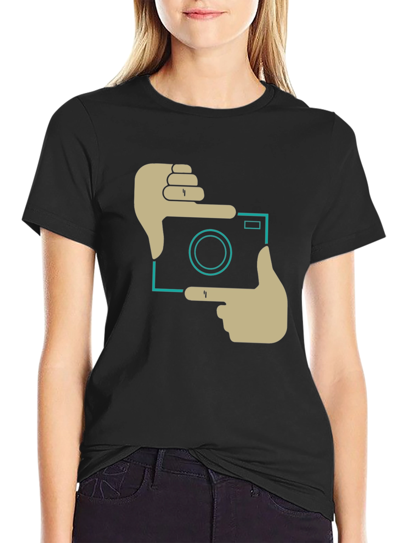 Black Trendy Camera Frame Graphic Black T-Shirt view 2