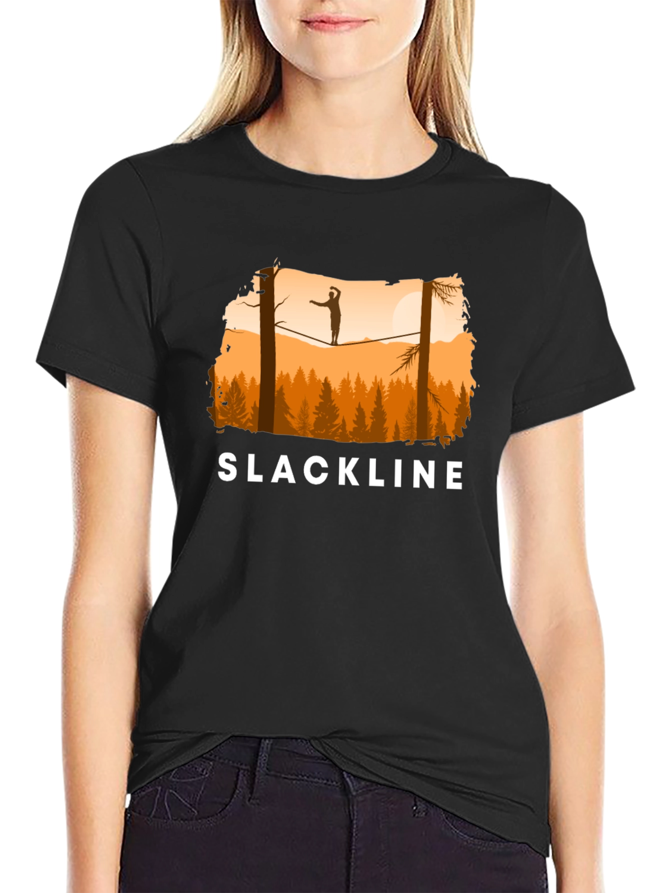 Black Slackline T-Shirt Balance in Nature view 2
