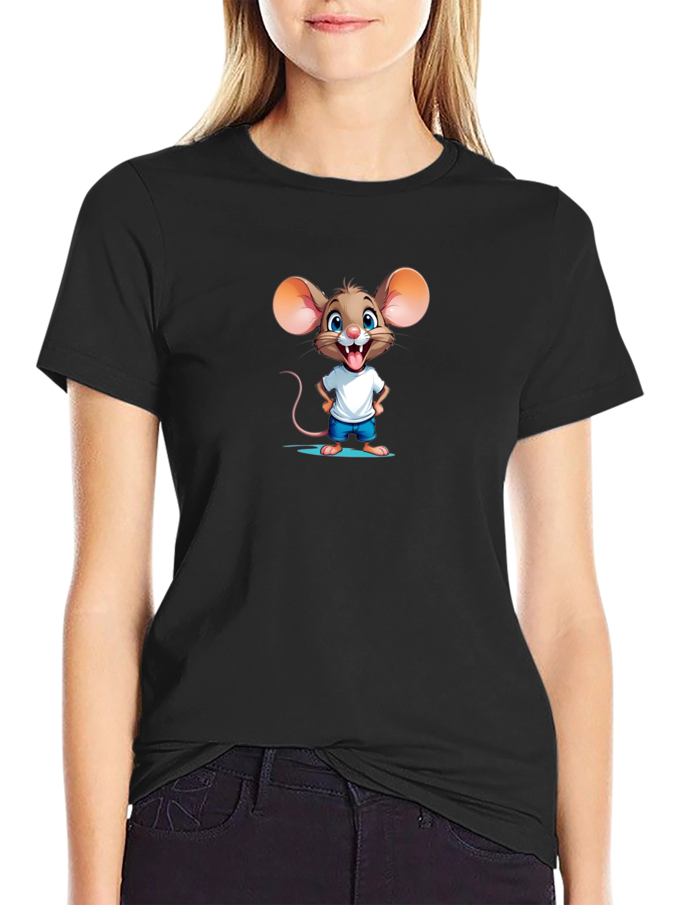 Black Cartoon Mouse Graphic Tee - Funny & Cute view 2