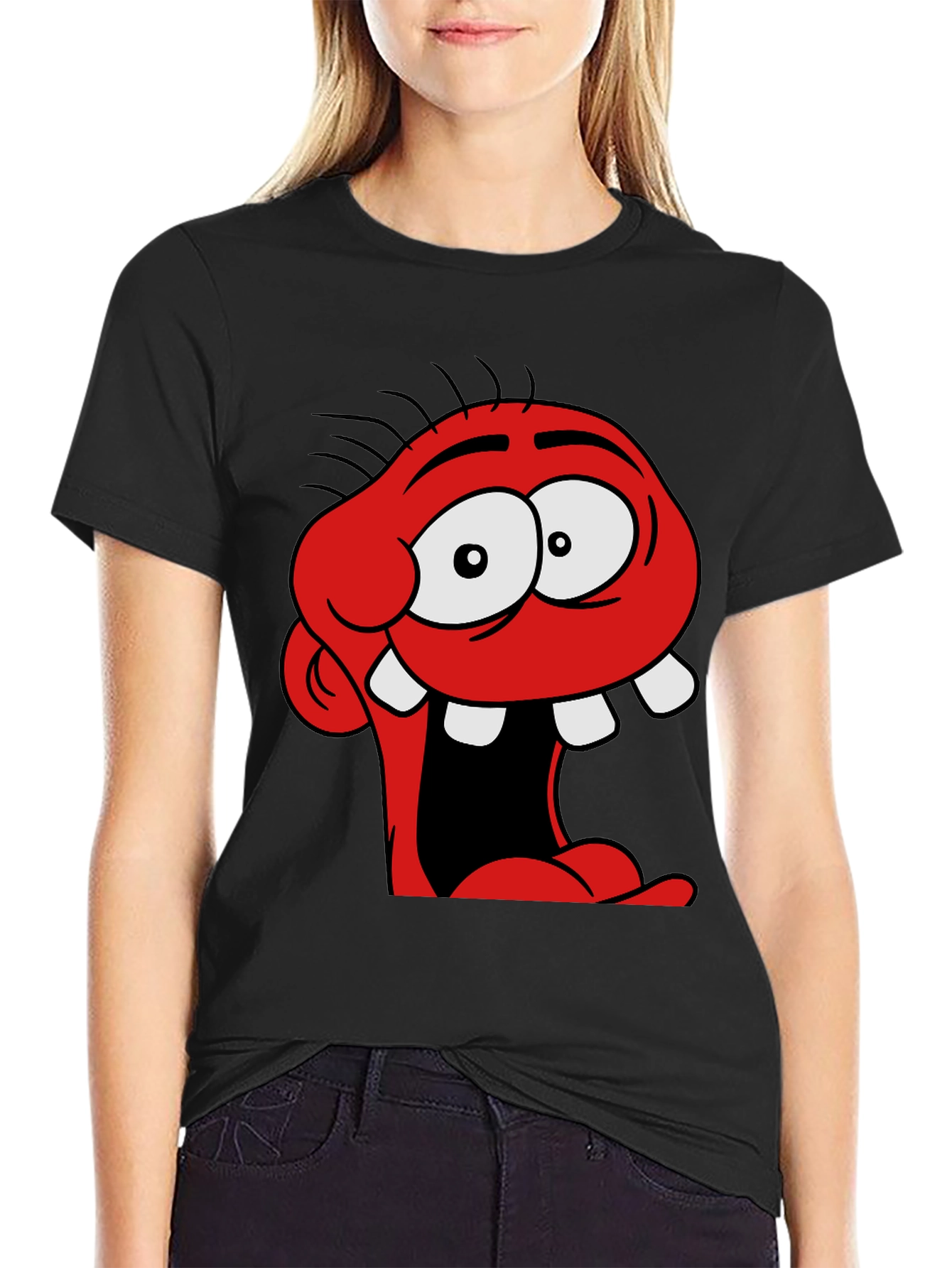 Black Cartoon Monster Graphic Black T-Shirt view 2