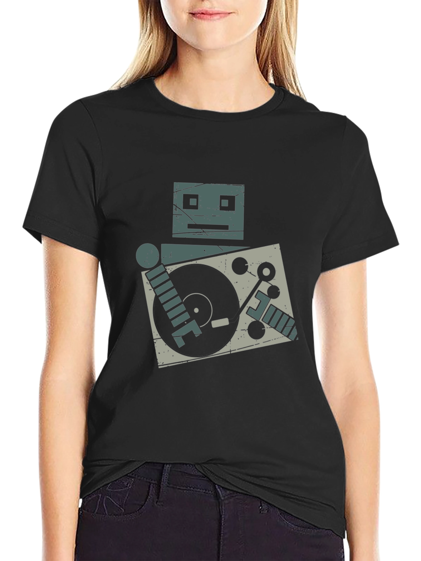 Black Robot DJ Graphic Tee - Turntable Cool view 2