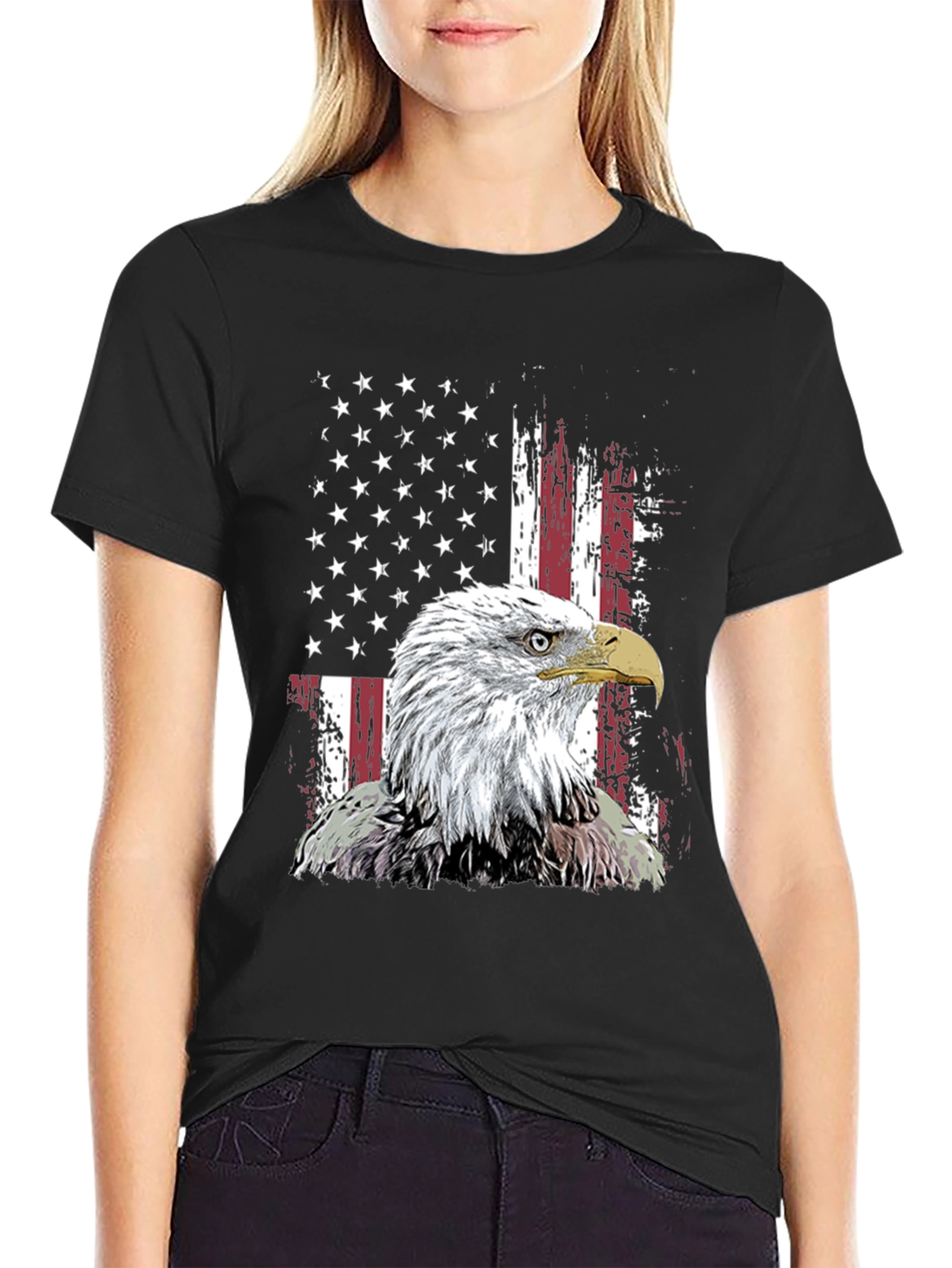 Black Patriotic Eagle USA Flag Graphic Tee view 2
