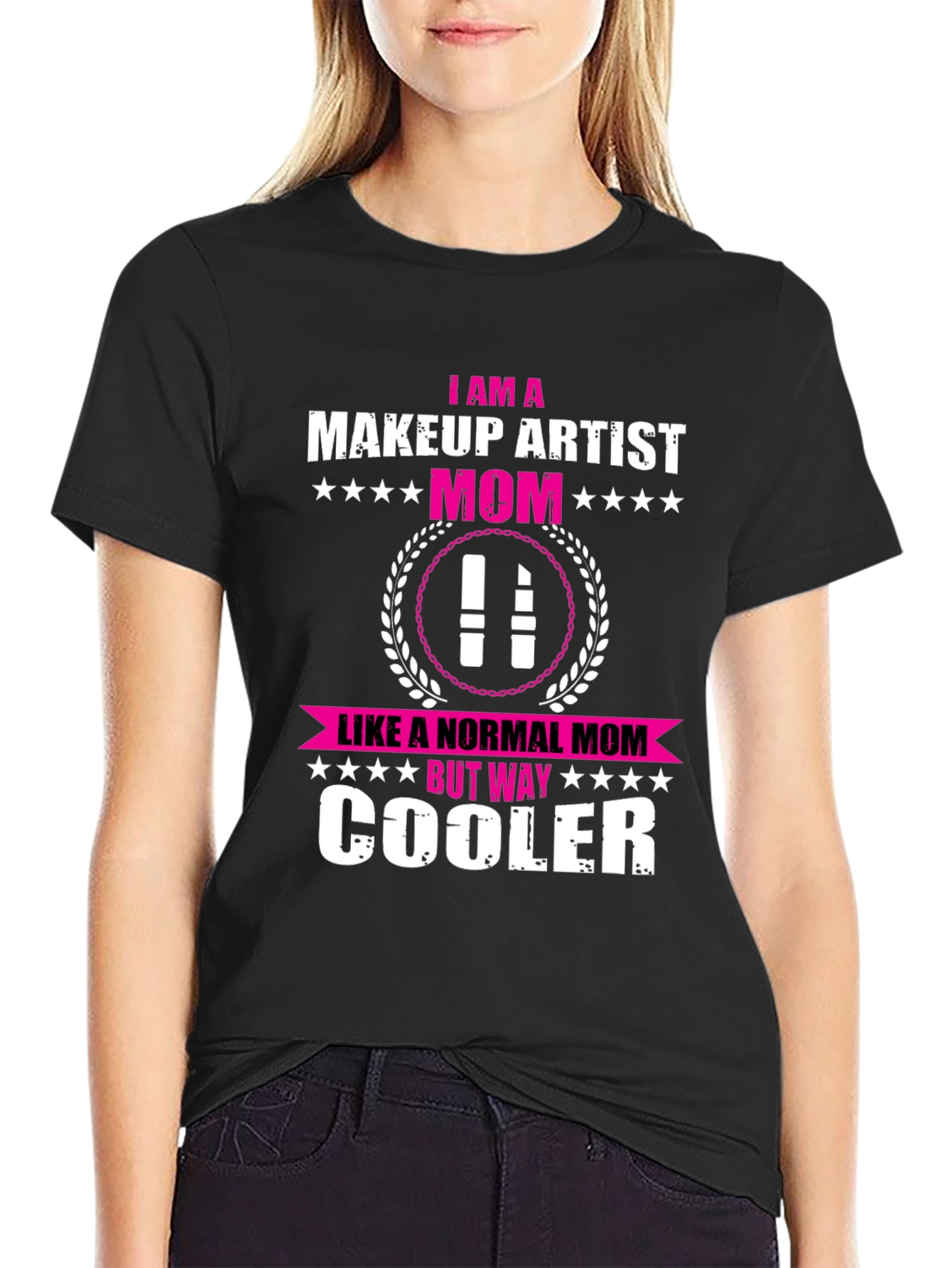 Black Makeup Artist Mom T-Shirt - Cool Mom Edition view 2