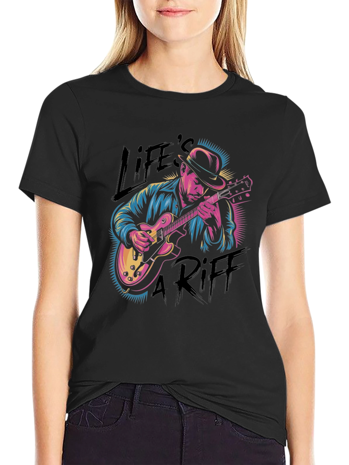 Black Life's A Riff Graphic T-Shirt - Blues Guitar Player Tee view 2