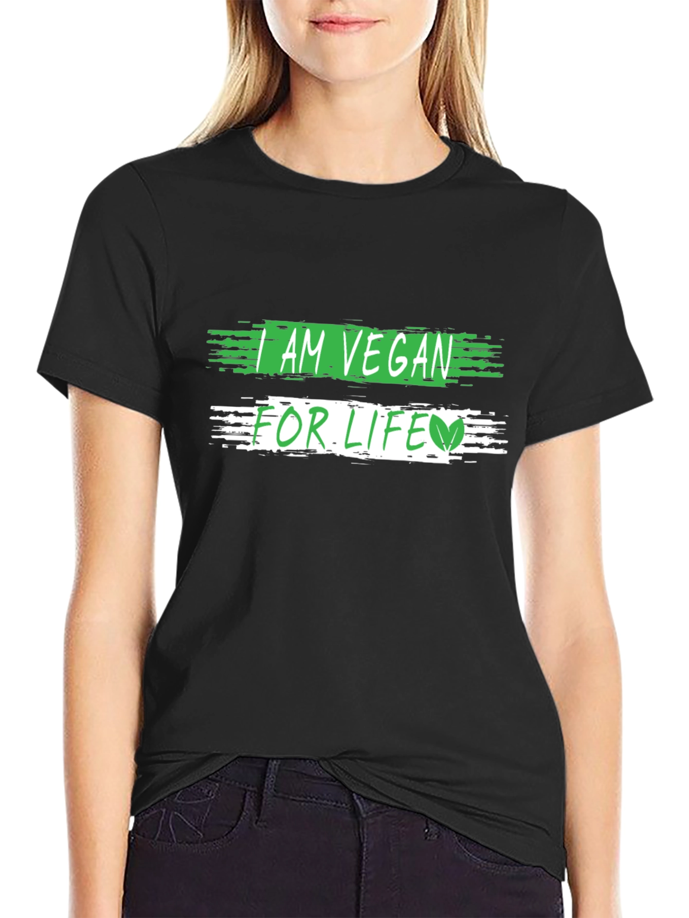 Black I am Vegan for Life T-Shirt - Black, Unisex view 2