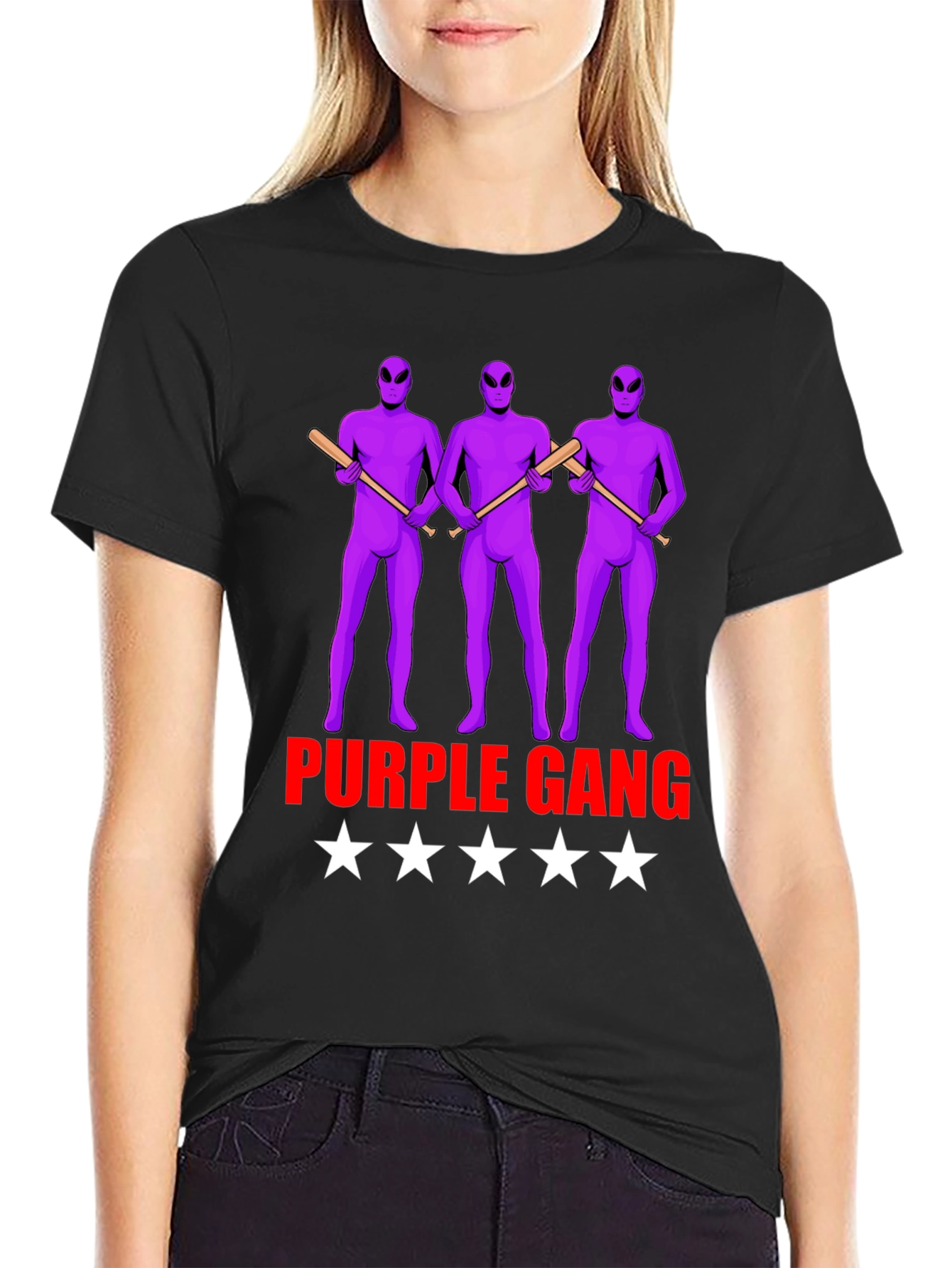 Black Purple Gang Alien Graphic T-Shirt view 2