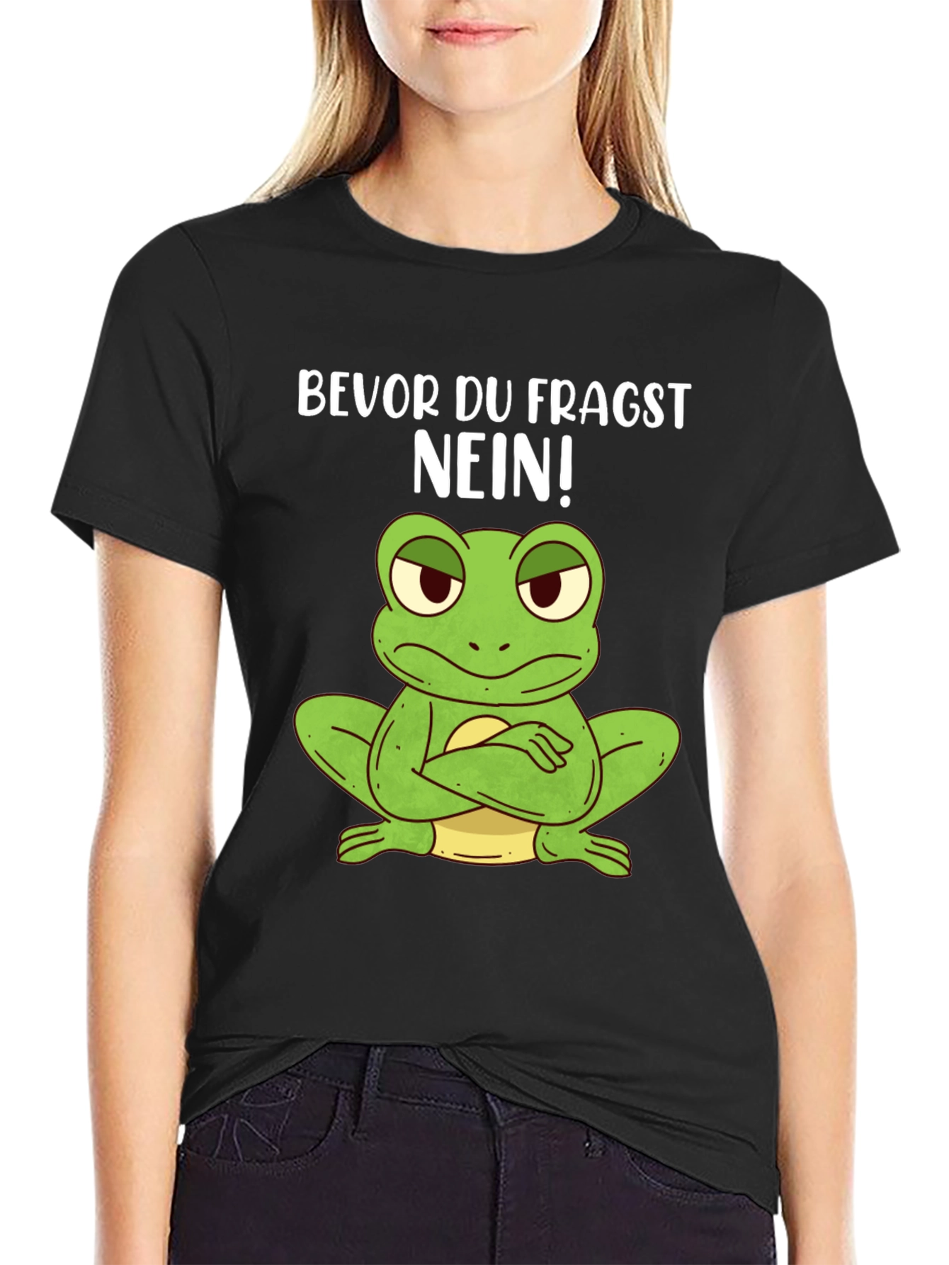 Black Funny Frog T-Shirt - "Bevor Du Fragst NEIN!" view 2