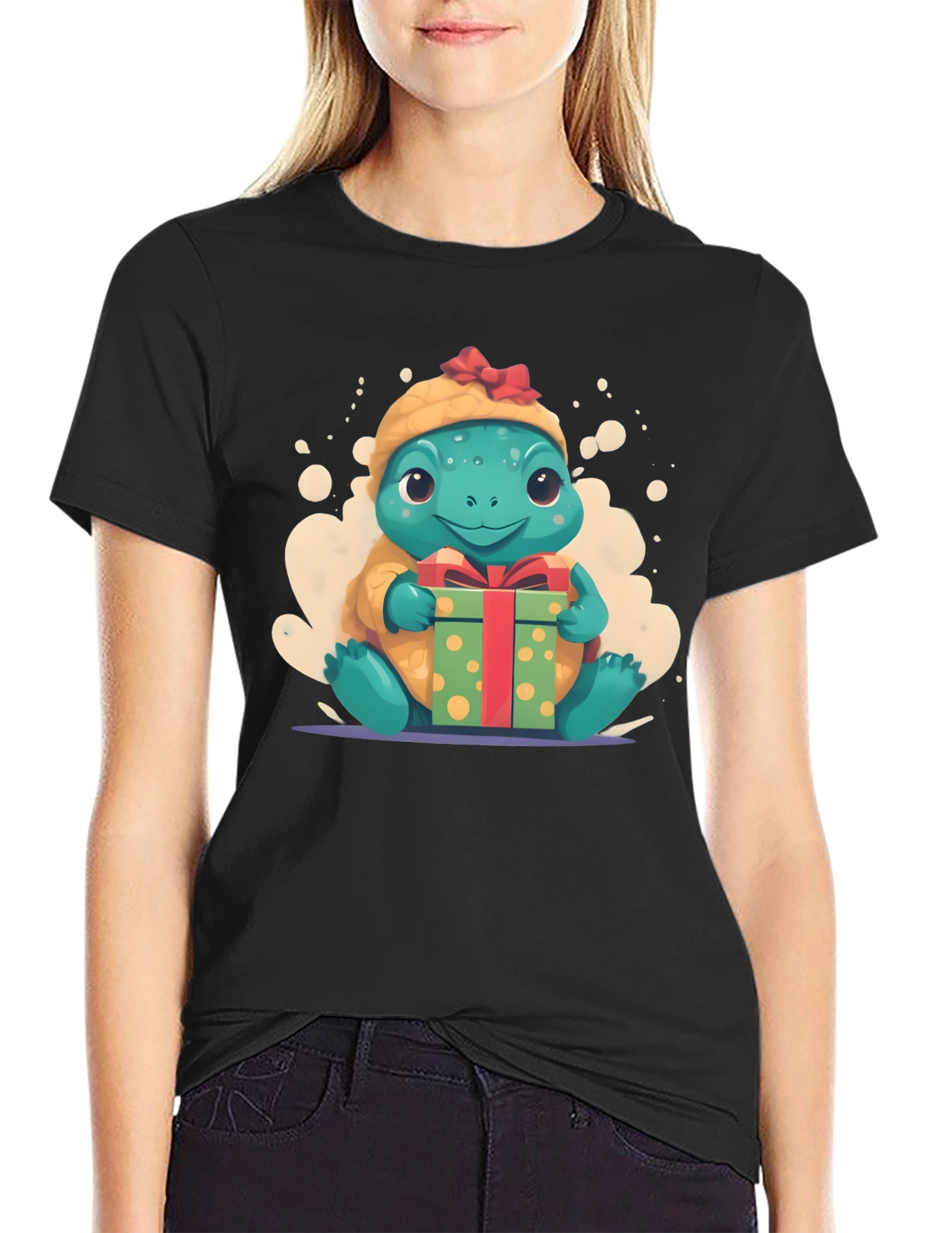 Black Cute Turtle Gift Tee view 2