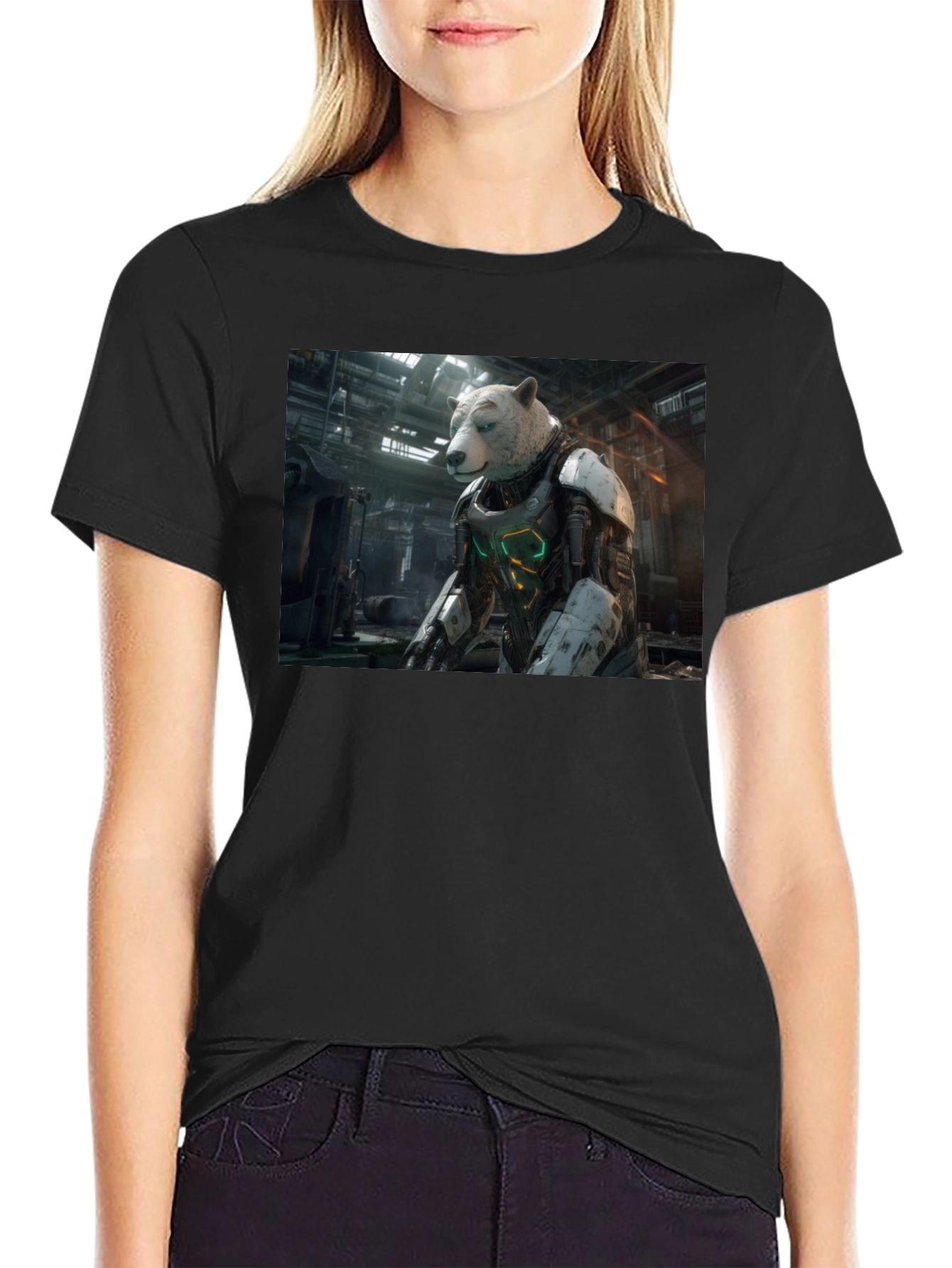 Black Sci-Fi Bear Robot T-Shirt view 2