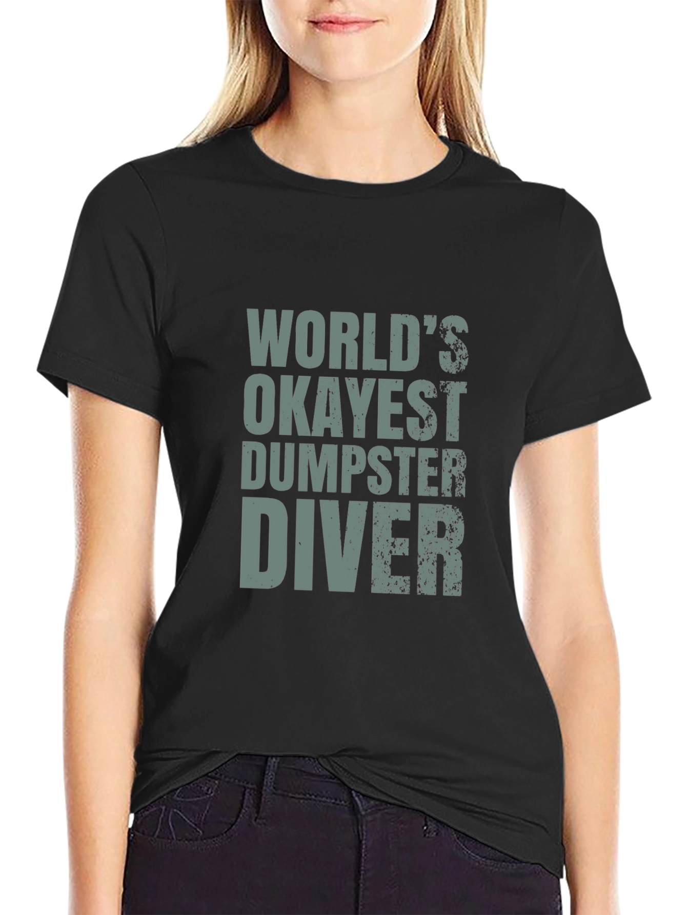 Black World's Okayest Dumpster Diver T-Shirt - Funny Tee view 2