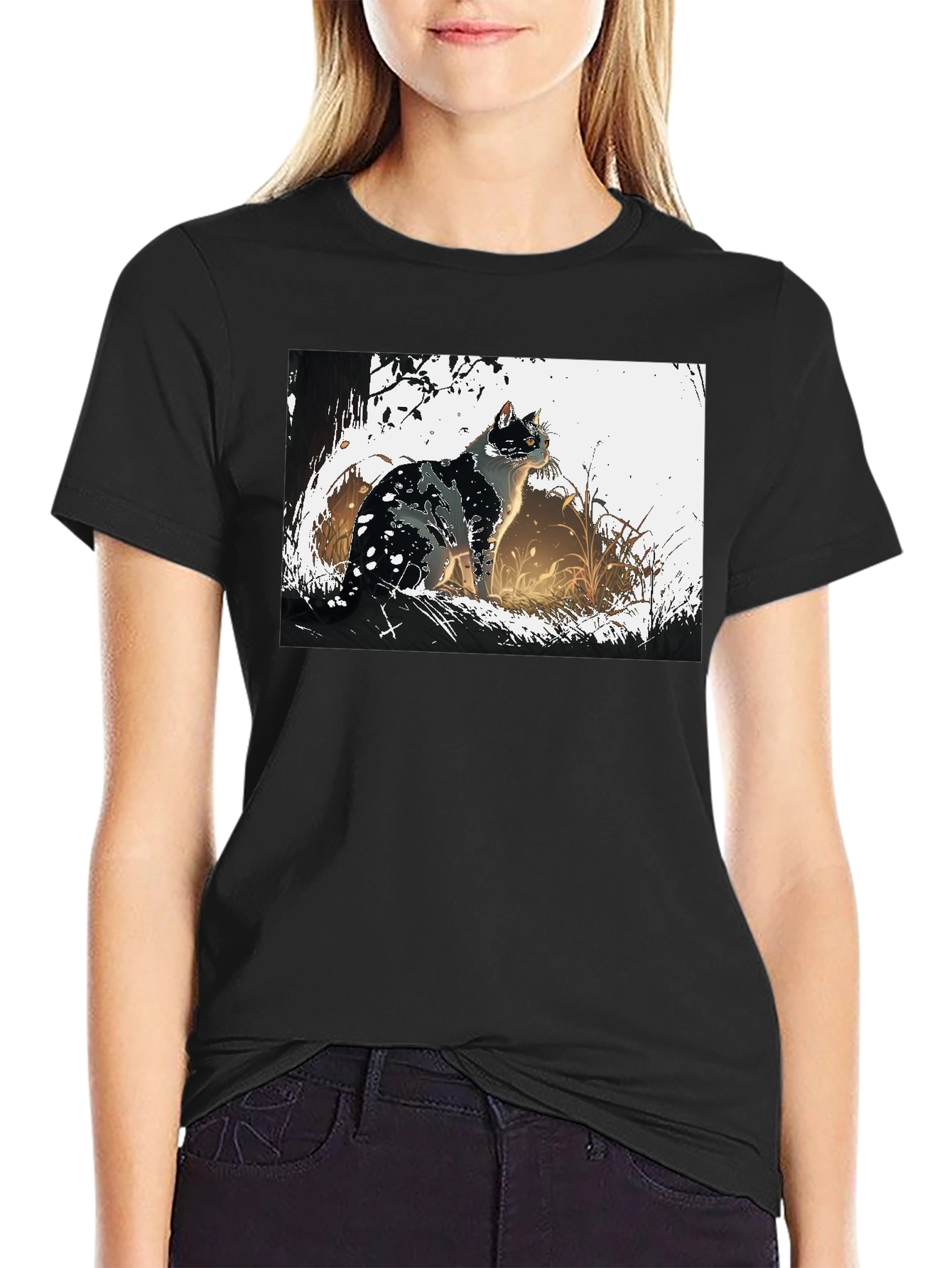 Black Cat Graphic Tee - Black Cotton T-Shirt view 2