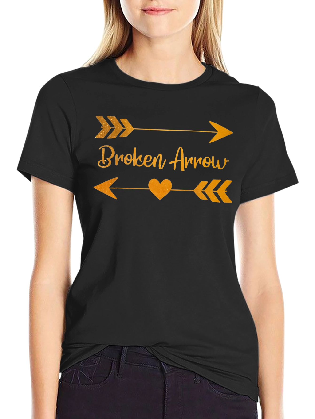Black Broken Arrow Graphic Tee - Heart Design view 2