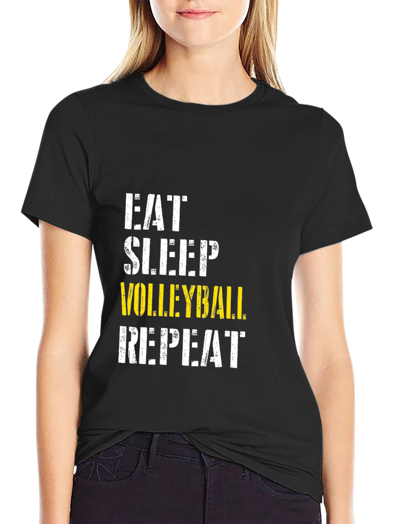 Black Eat Sleep Volleyball Repeat Black T-Shirt view 2