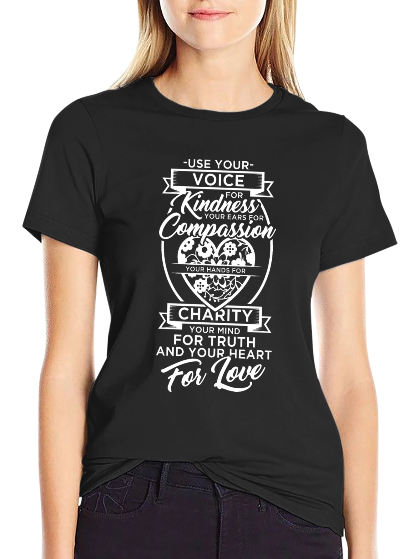 Black Inspirational Graphic Tee Kindness Compassion Charity view 2