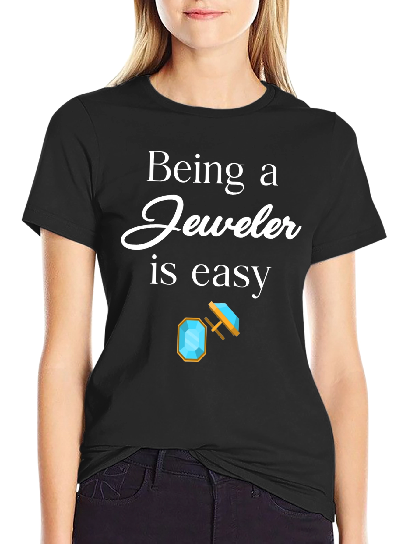 Black Jeweler T-Shirt - 'Being a Jeweler is Easy' Black Tee view 2