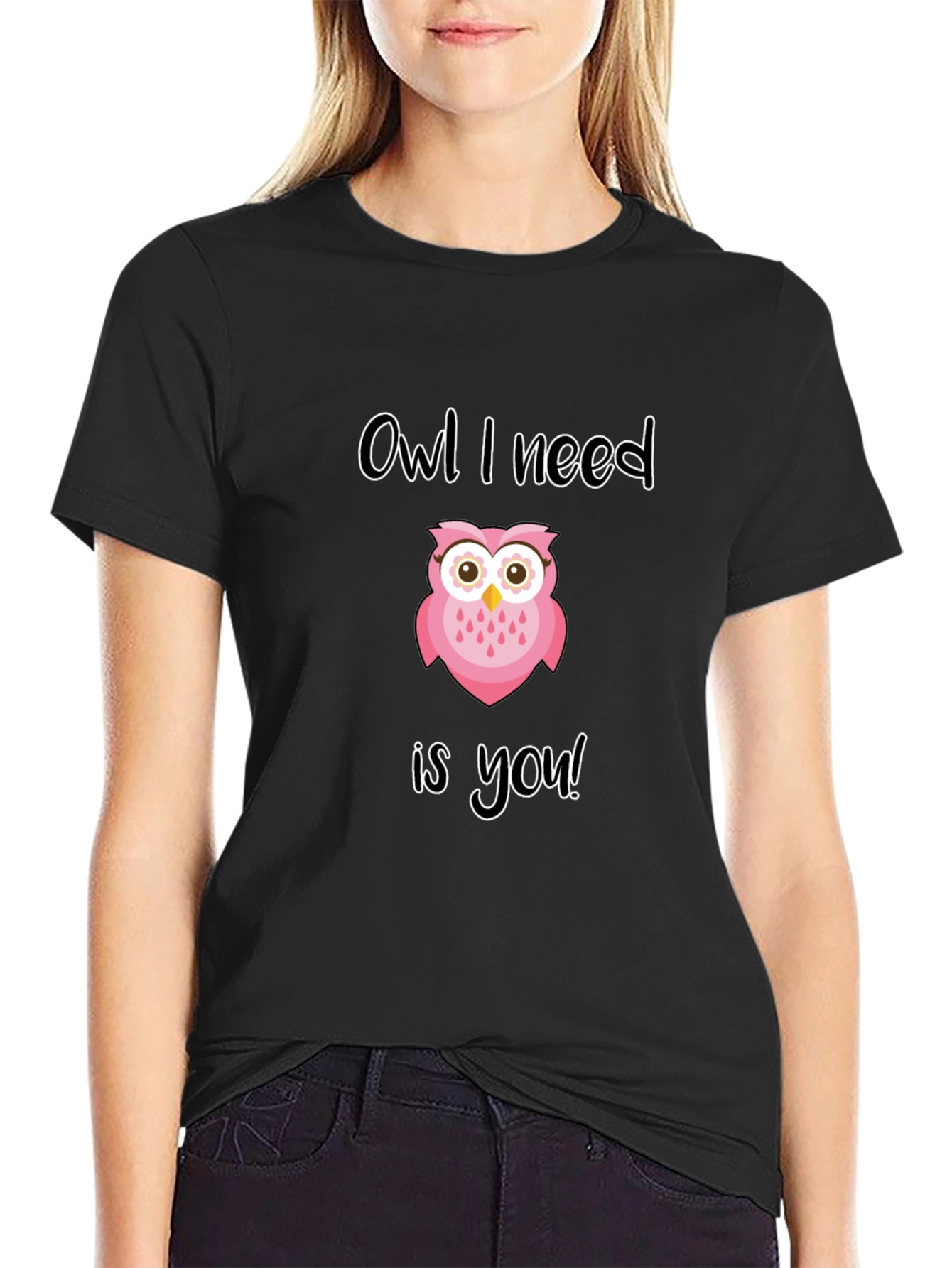 Black Owl I Need Is You Graphic Tee - Black view 2