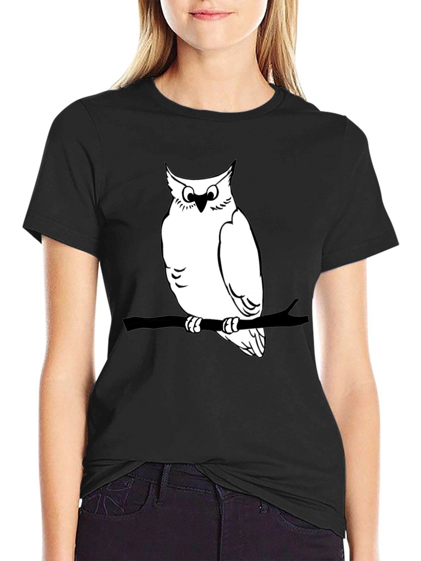Black Owl Graphic Print Tee - Mens Black T-Shirt view 2
