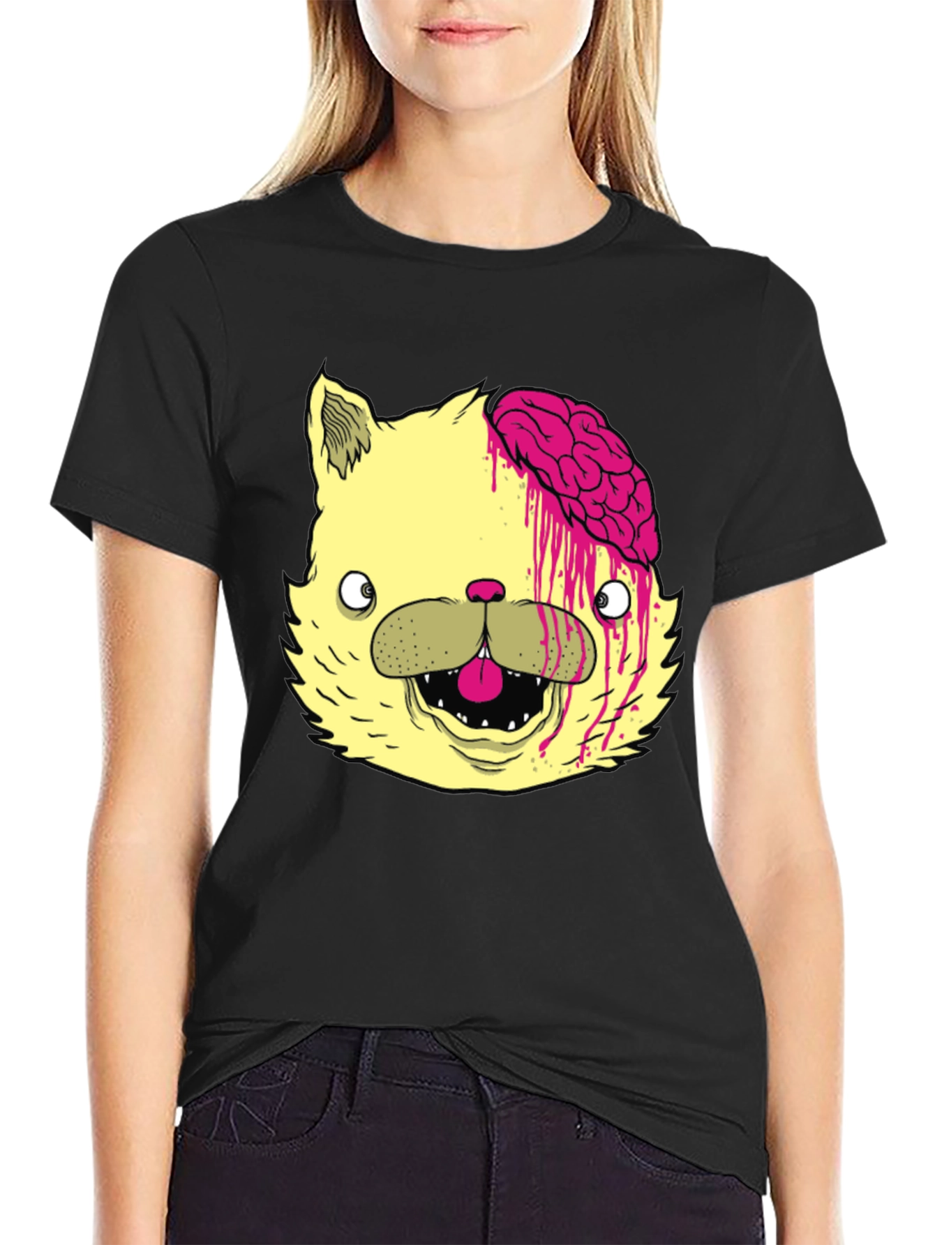 Black Zombie Cat Brains Graphic Tee - Mens view 2