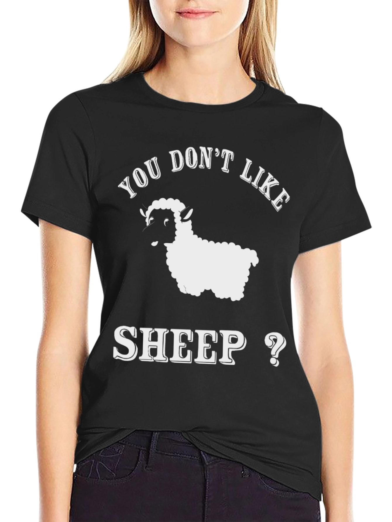 Black Funny Sheep T-Shirt - You Don't Like Sheep?  Cute Animal Tee view 2