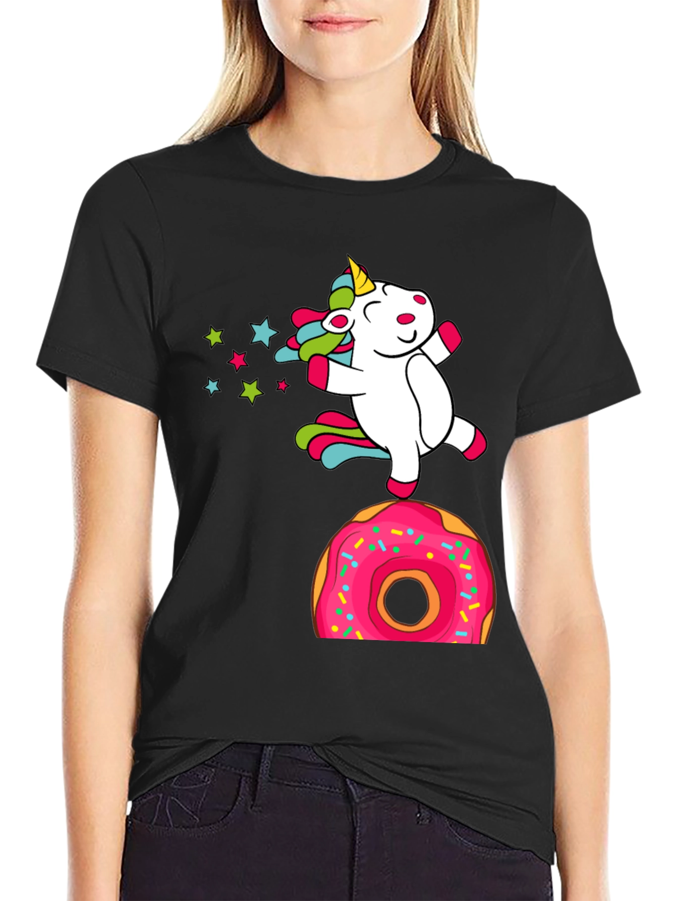 Black Unicorn Donut T-Shirt - Fun Novelty Tee view 2