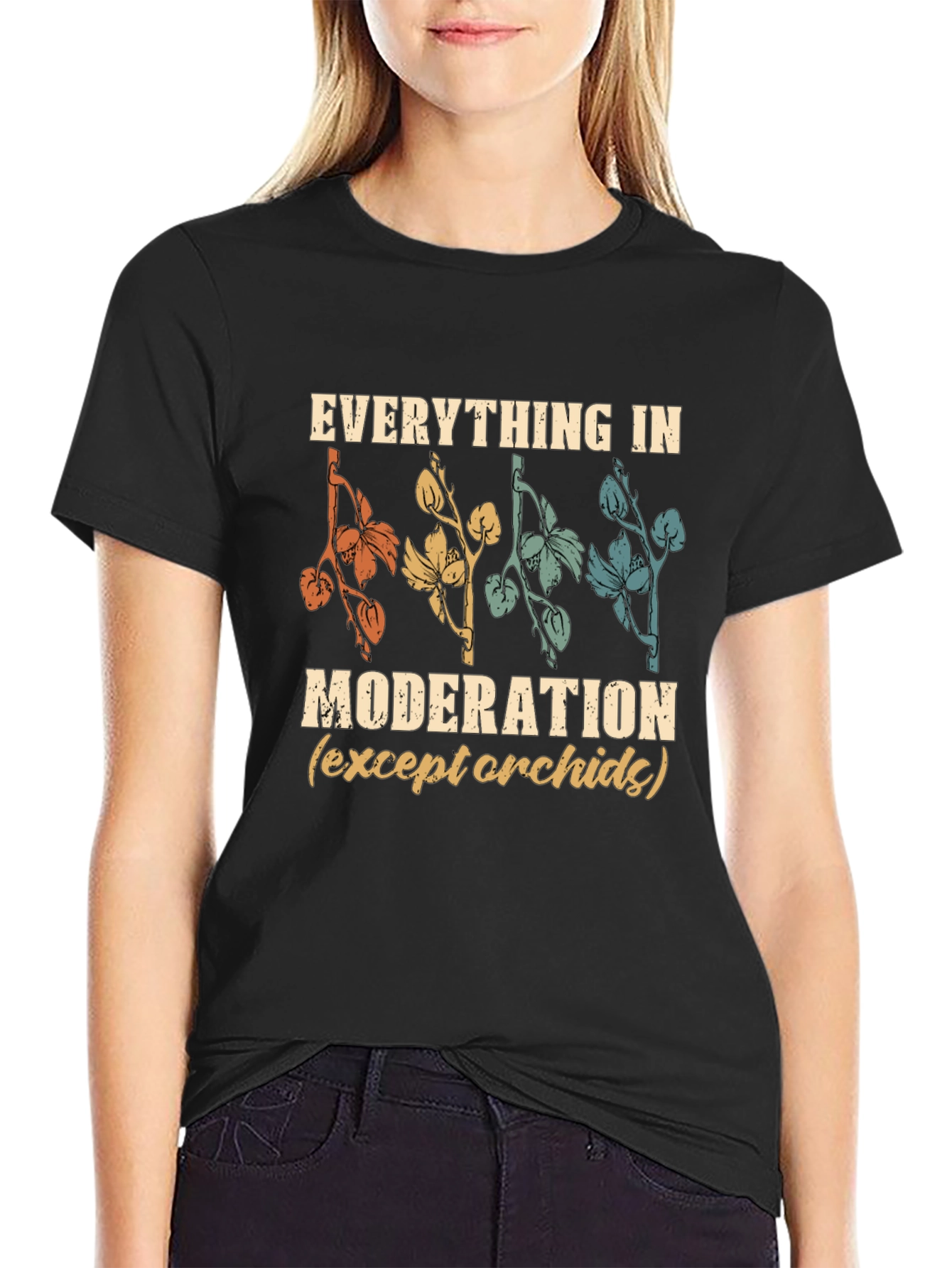Black Everything in Moderation Orchid T-Shirt view 2