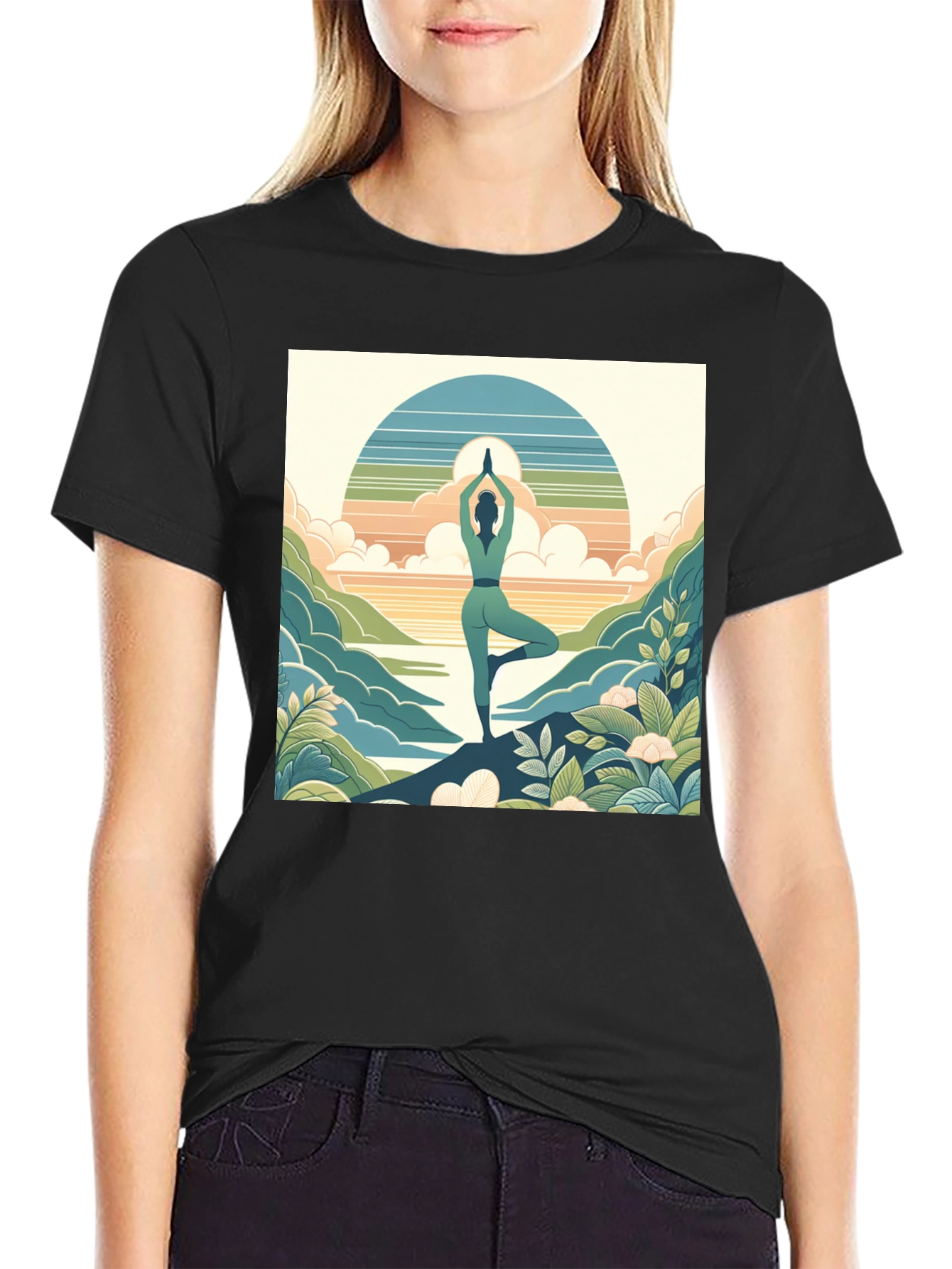 Black Yoga Serenity Tee - Nature Balance Design view 2