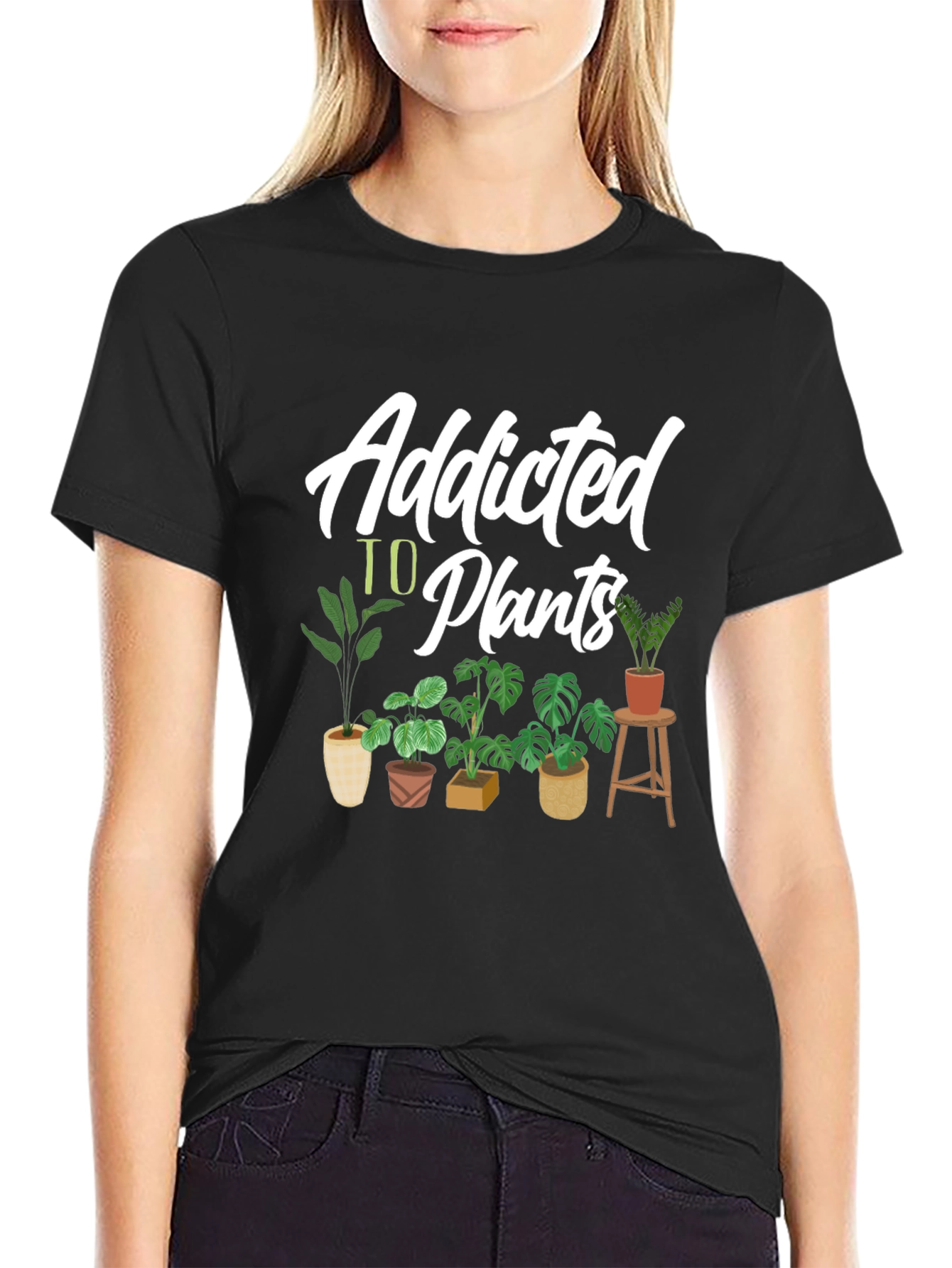 Black Addicted to Plants Graphic Tee - Black Cotton T-Shirt view 2