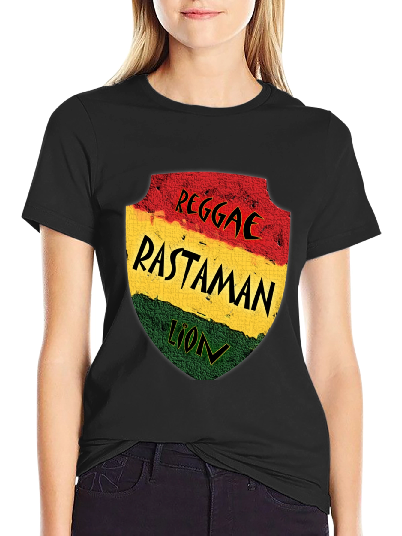 Black Reggae Rastaman Lion Graphic T-Shirt - Black view 2