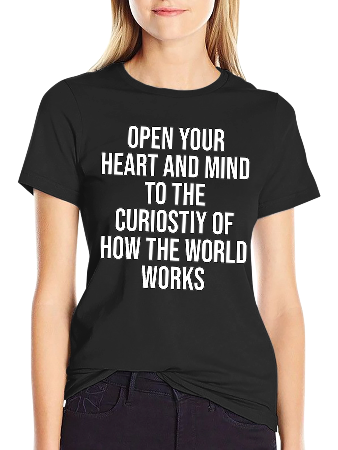Black Inspirational T-Shirt: Open Your Heart and Mind view 2