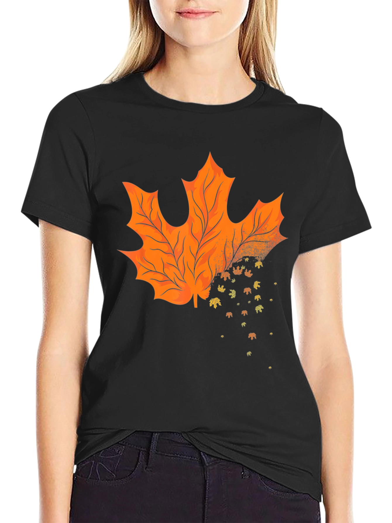 Black Autumn Leaf T-Shirt - Stylish Fall Apparel view 2