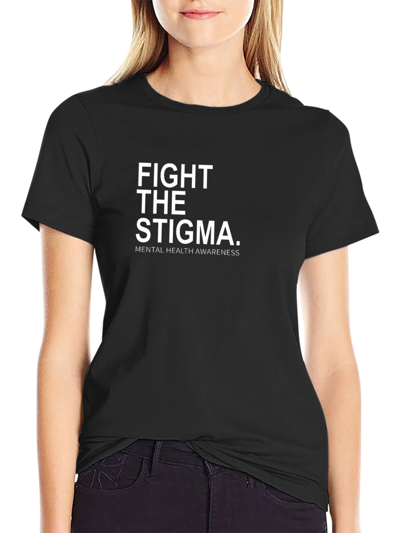 Black Fight the Stigma Mental Health Awareness T-Shirt view 2