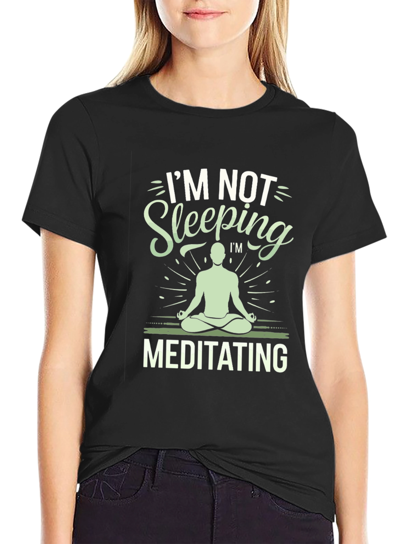Black Meditating T-Shirt - Funny Yoga Tee view 2