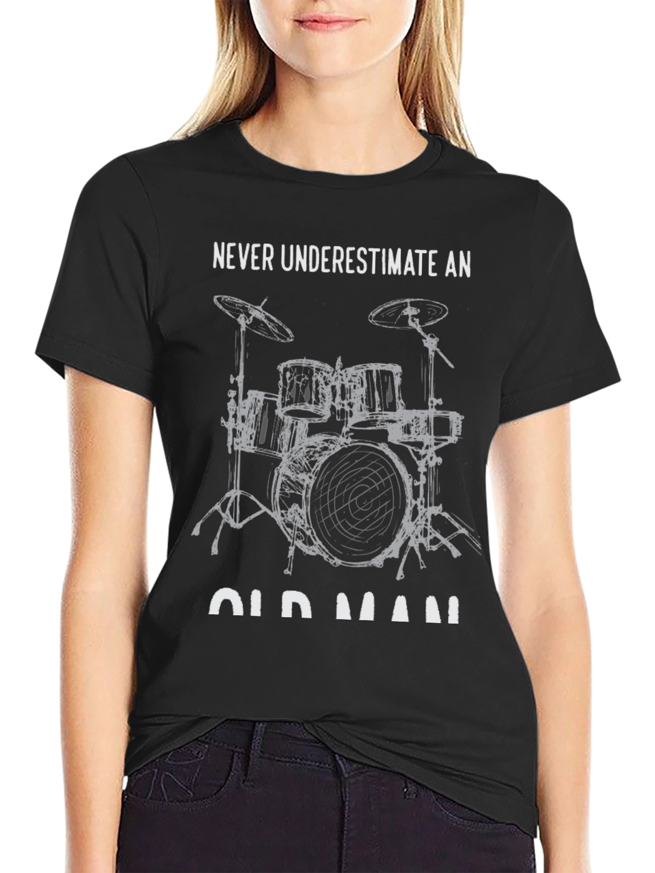 Black Never Underestimate Old Man Drummer T-Shirt view 2