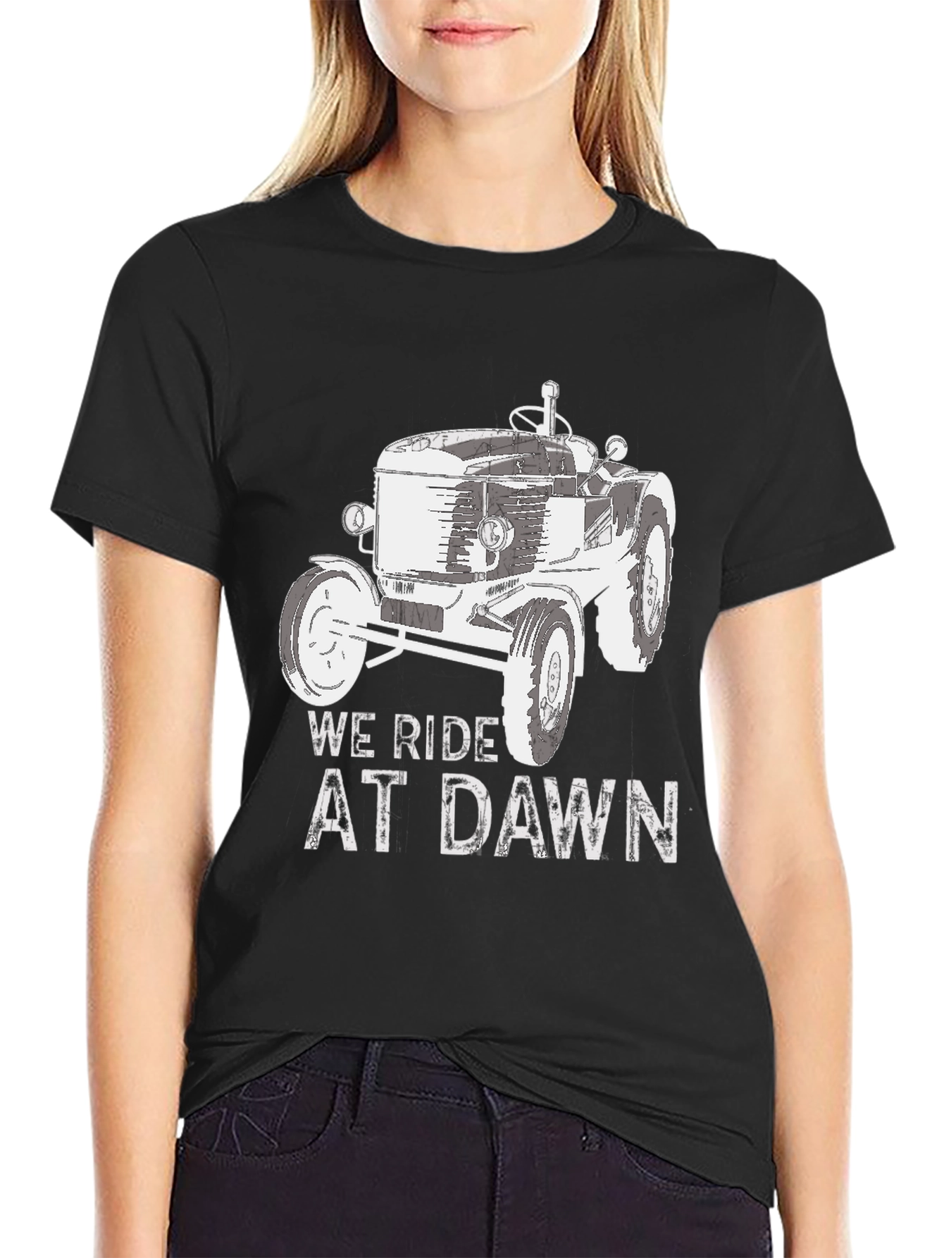 Black We Ride At Dawn Tractor Graphic Tee view 2